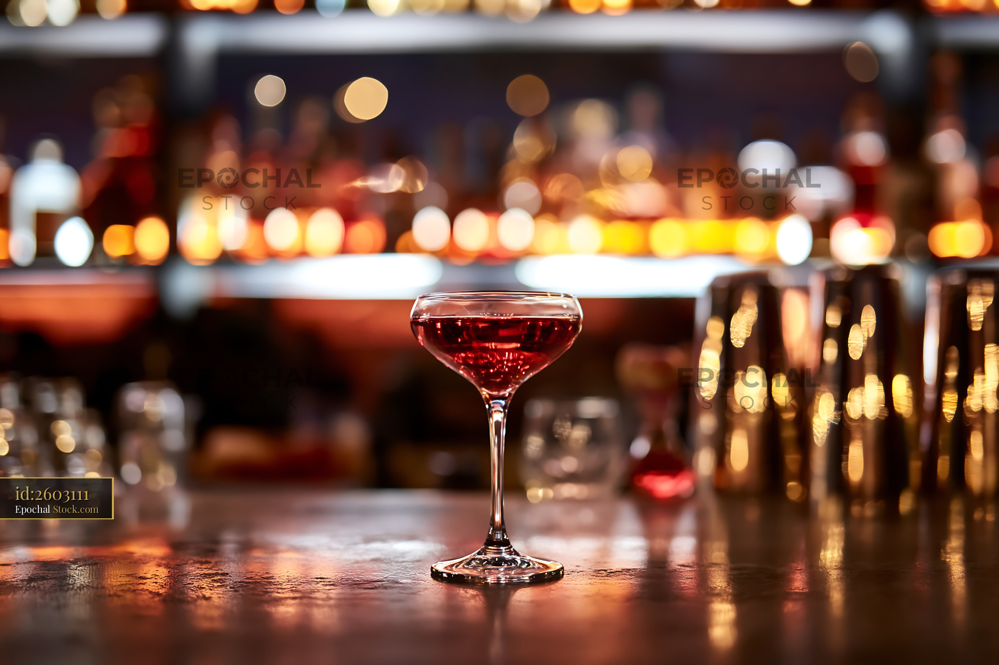 Red Cocktail at Upscale Bar with Bokeh - stock photo