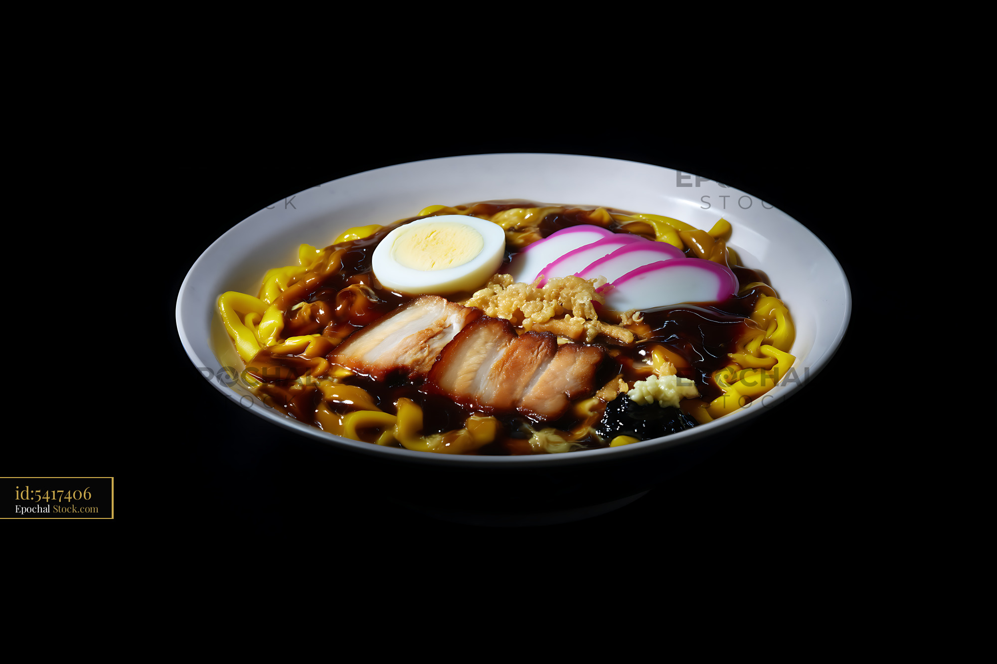Lor Mee Soup Bowl with Pork Belly, Egg, and Noodles - stock photo