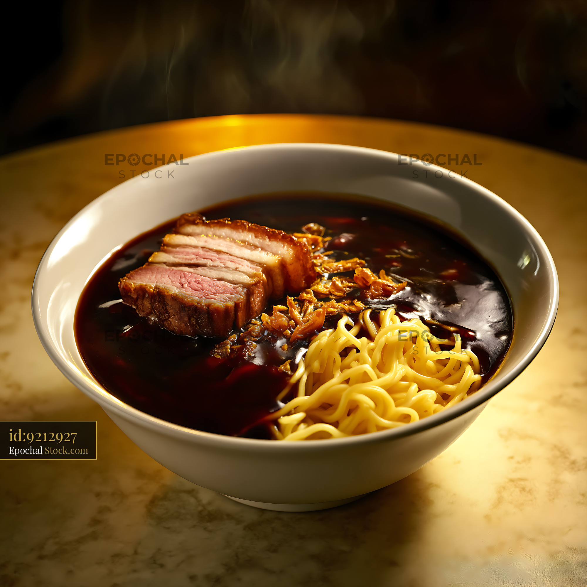 Steaming Lor Mee Soup with Sliced Meat and Noodles - stock photo