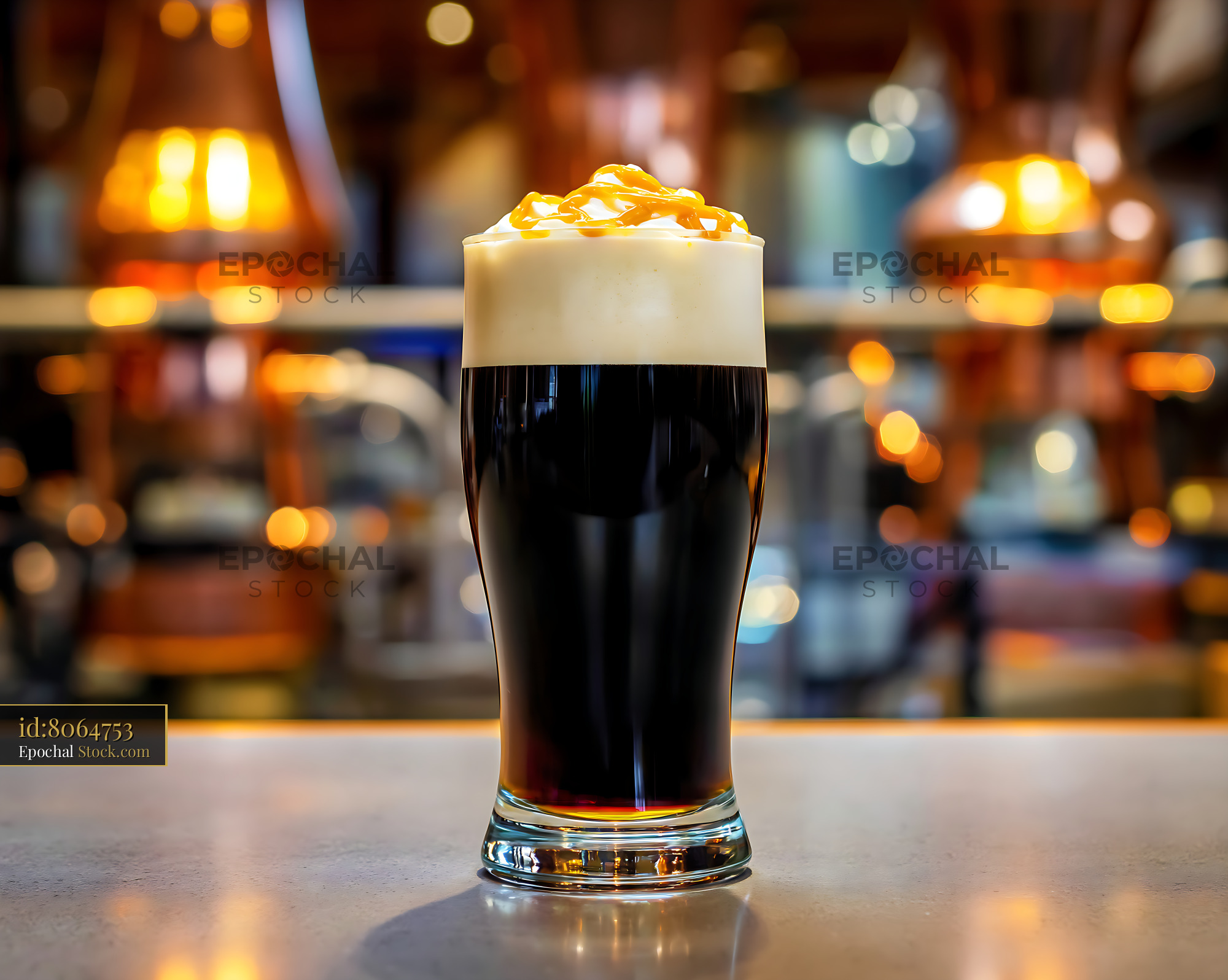 Nitro Caramel Coffee Topped with Caramel - stock photo