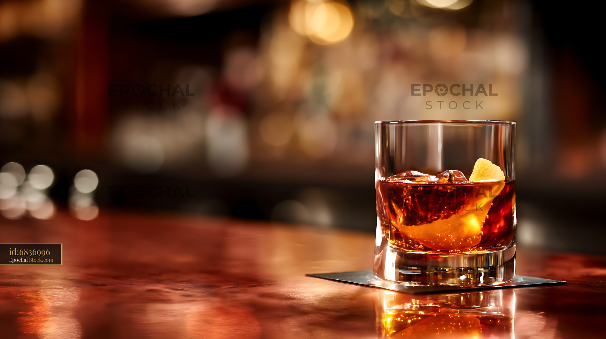 Saratoga Cocktail With Lemon Twist on Bar - stock photo