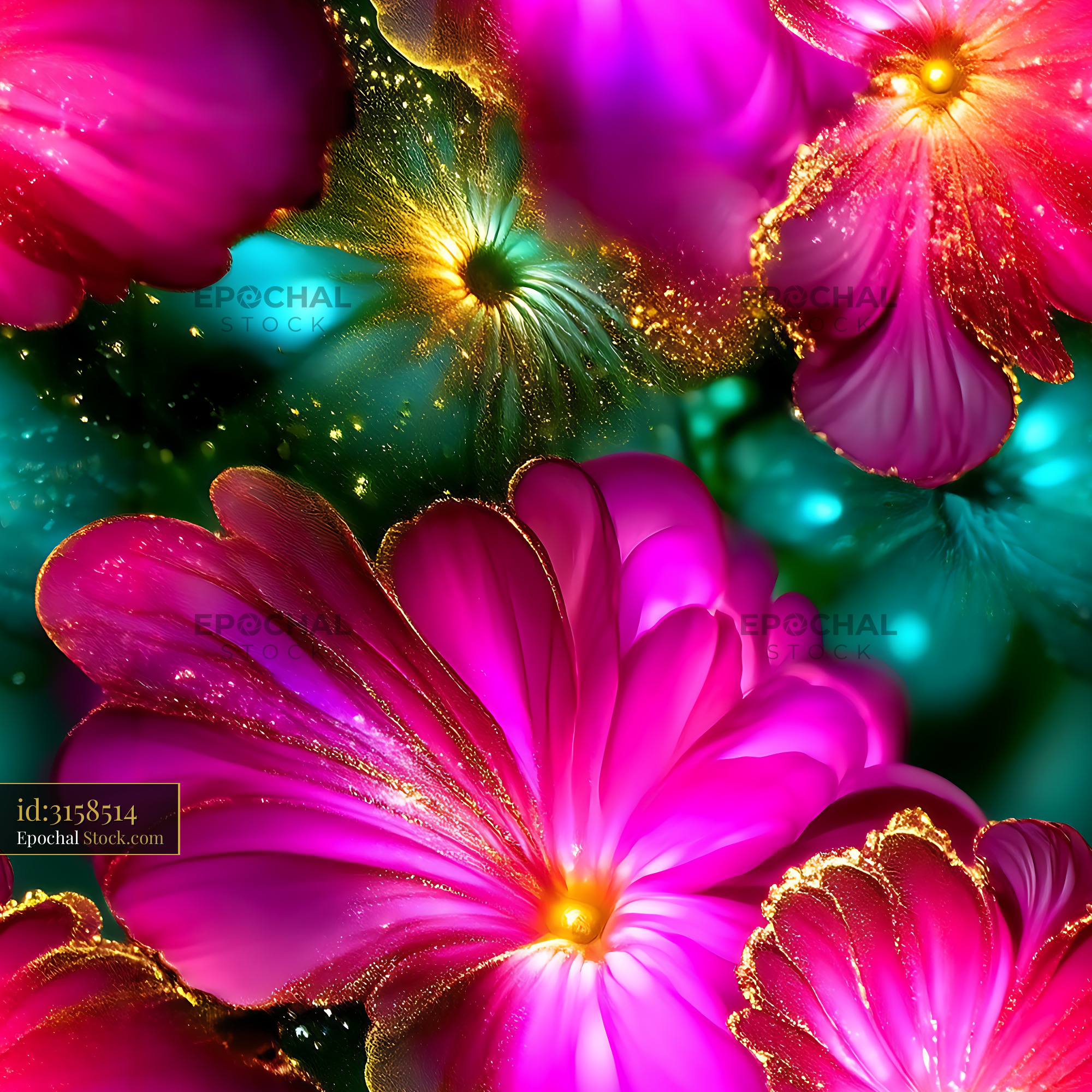 Luminous Magenta and Teal Floral Seamless Pattern - stock photo