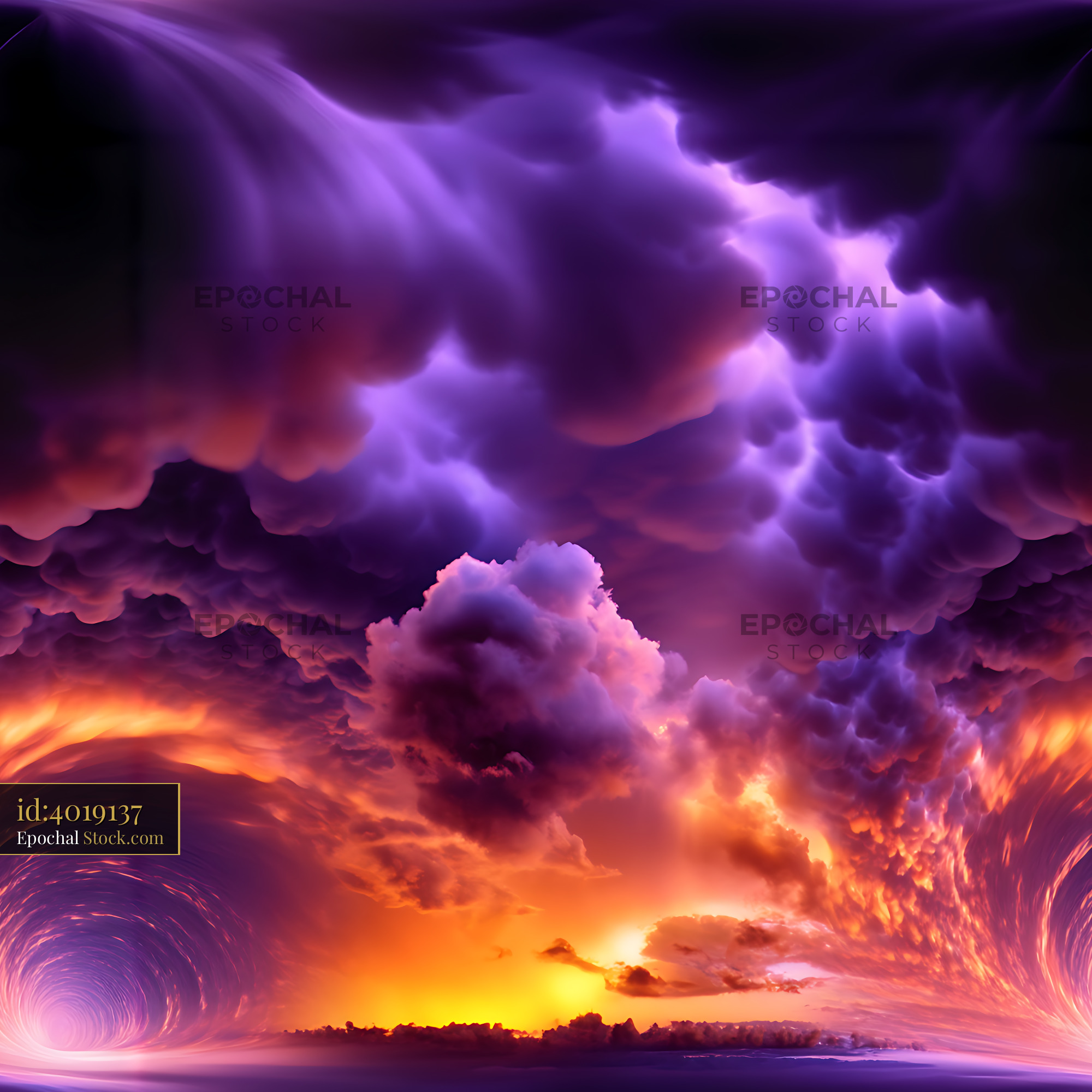 Surreal Cosmic Purple Cloudscape Seamless Pattern - stock photo