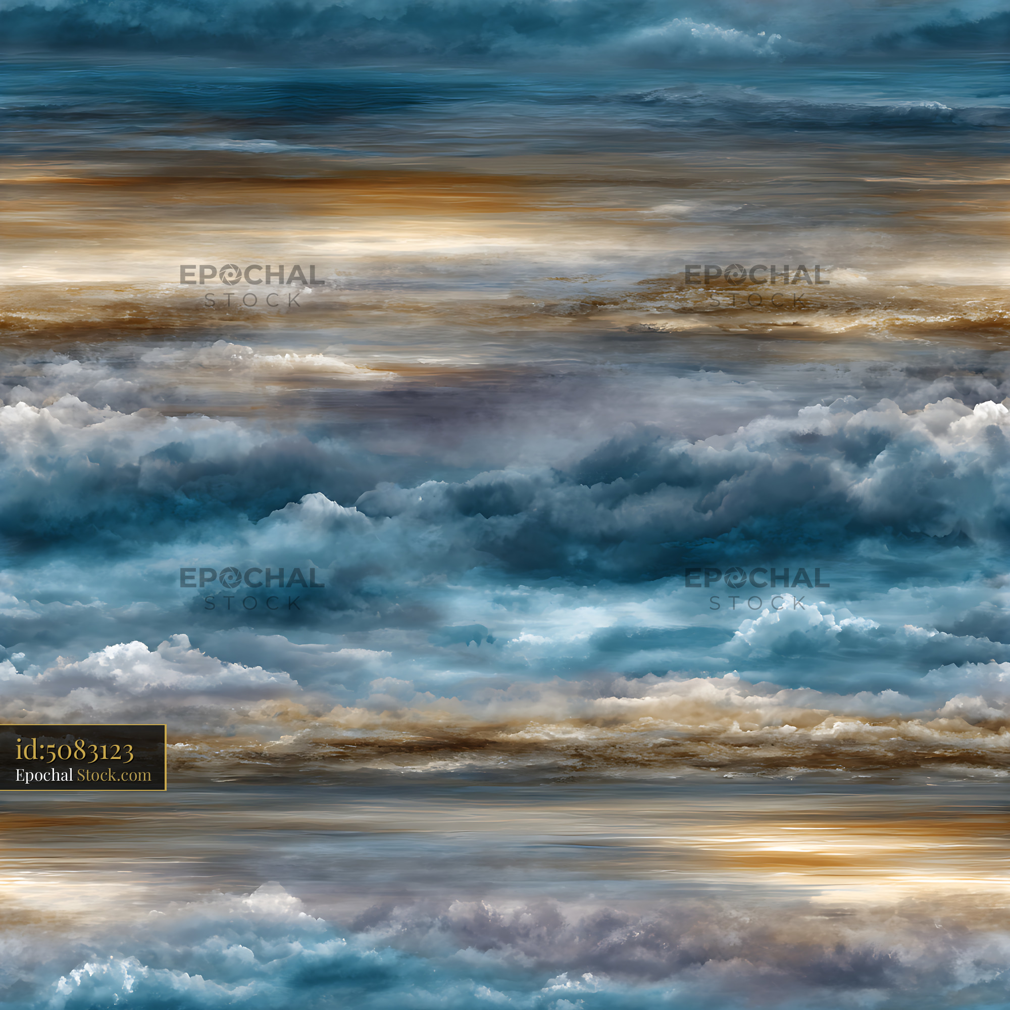 Teal and Gold Painterly Clouds Seamless Pattern - stock photo