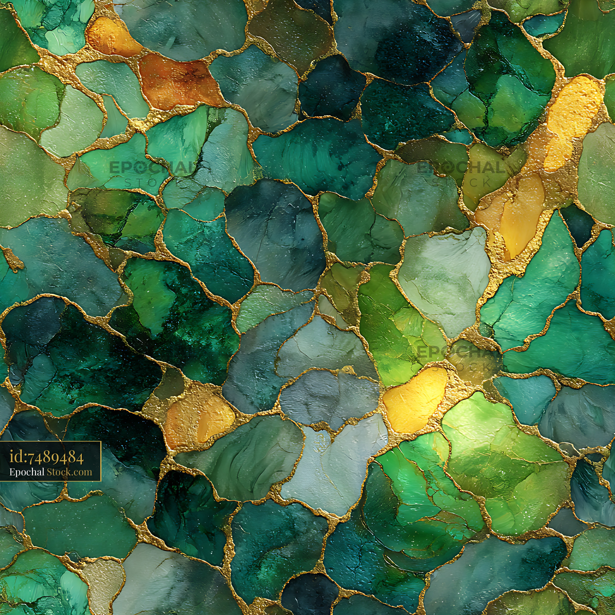 Green Jade and Gold Kintsugi Stone Seamless Patter - stock photo