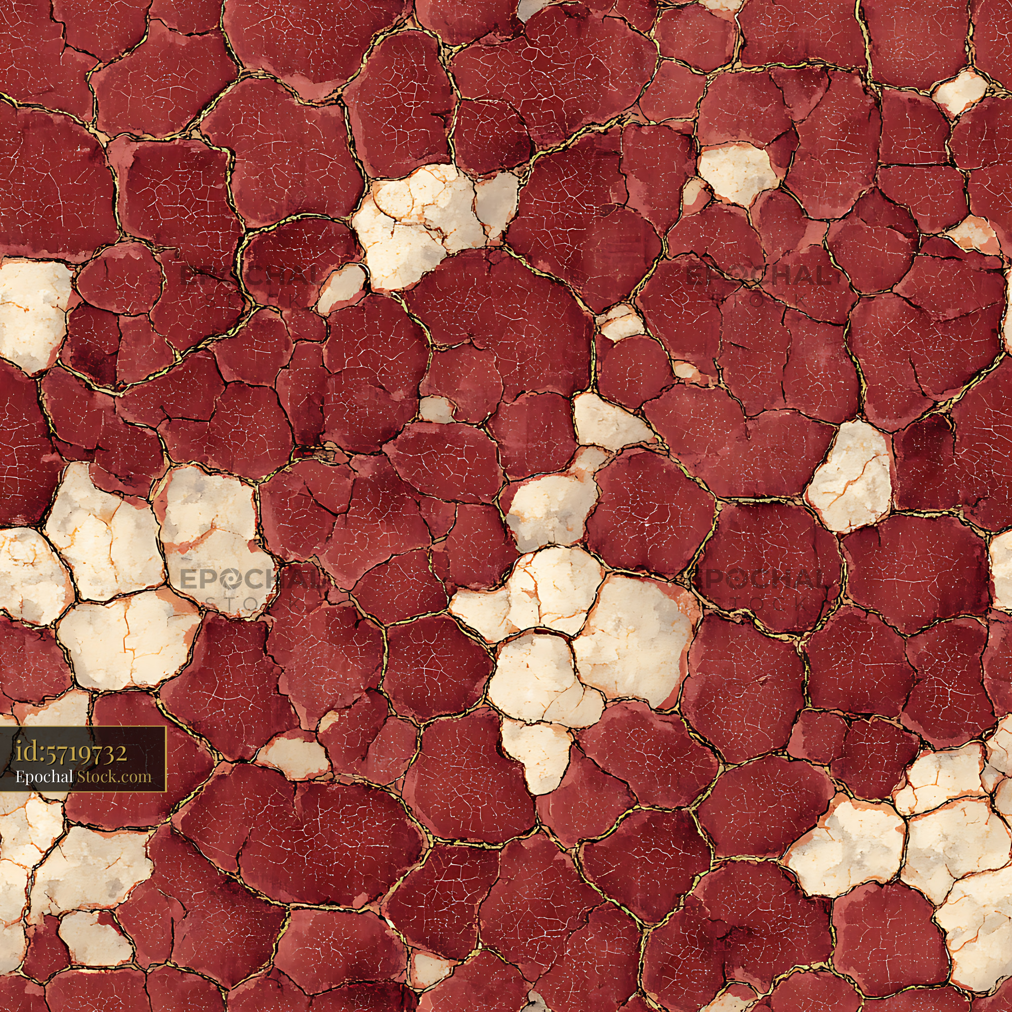 Oxblood Red and Cream Kintsugi Mosaic Seamless Pat - stock photo
