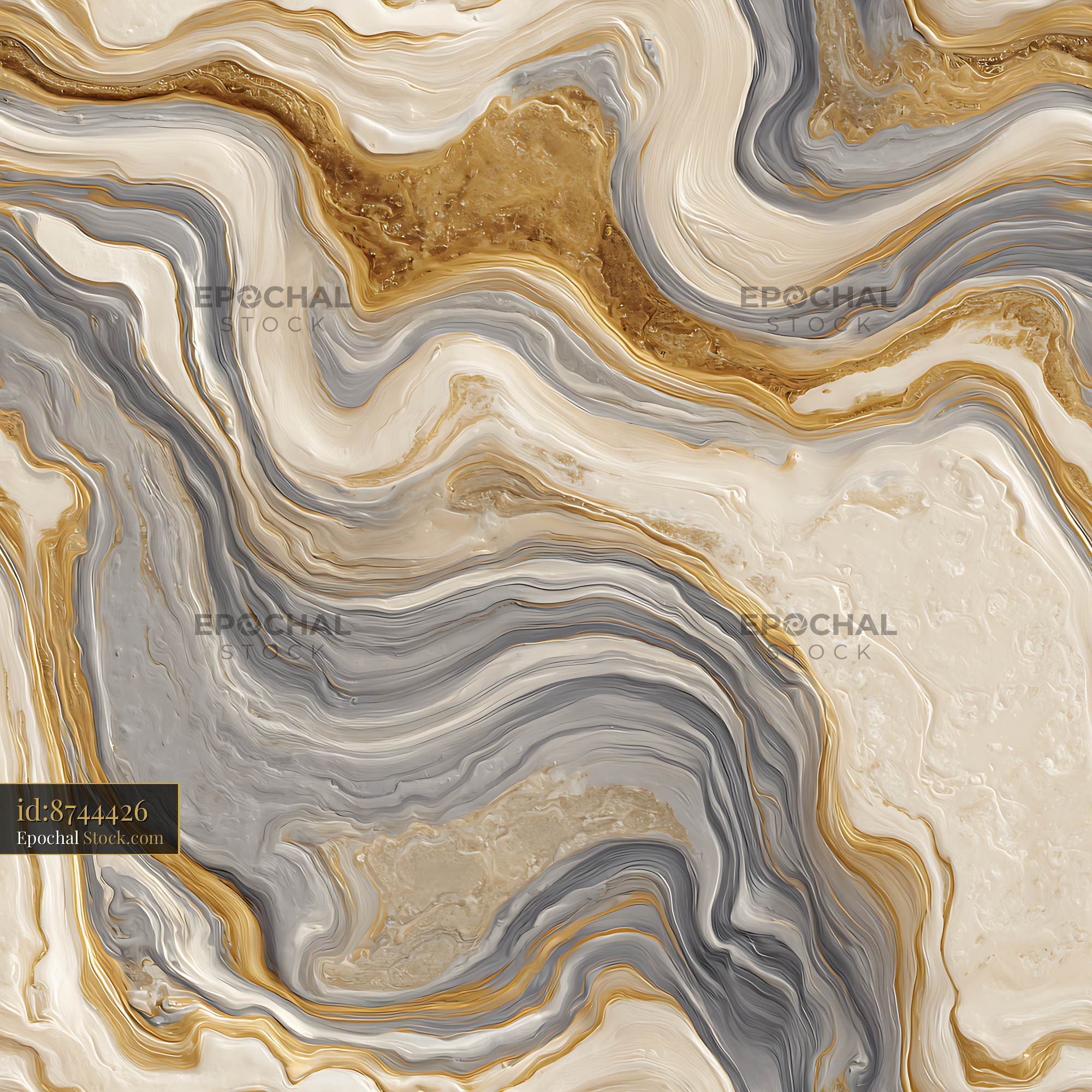 Abstract Gold and Grey Liquid Marble Seamless Patt - stock photo