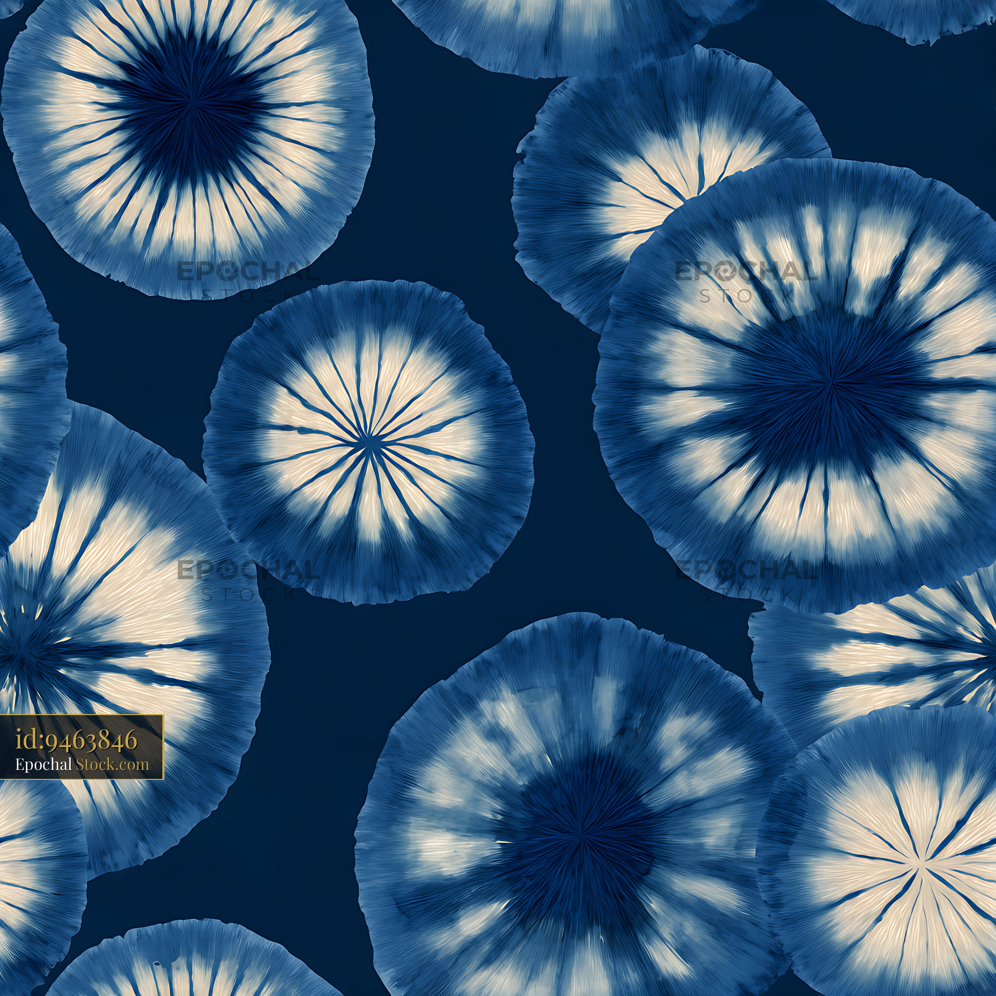 Indigo Shibori Sunburst Tie Dye Seamless Pattern - stock photo