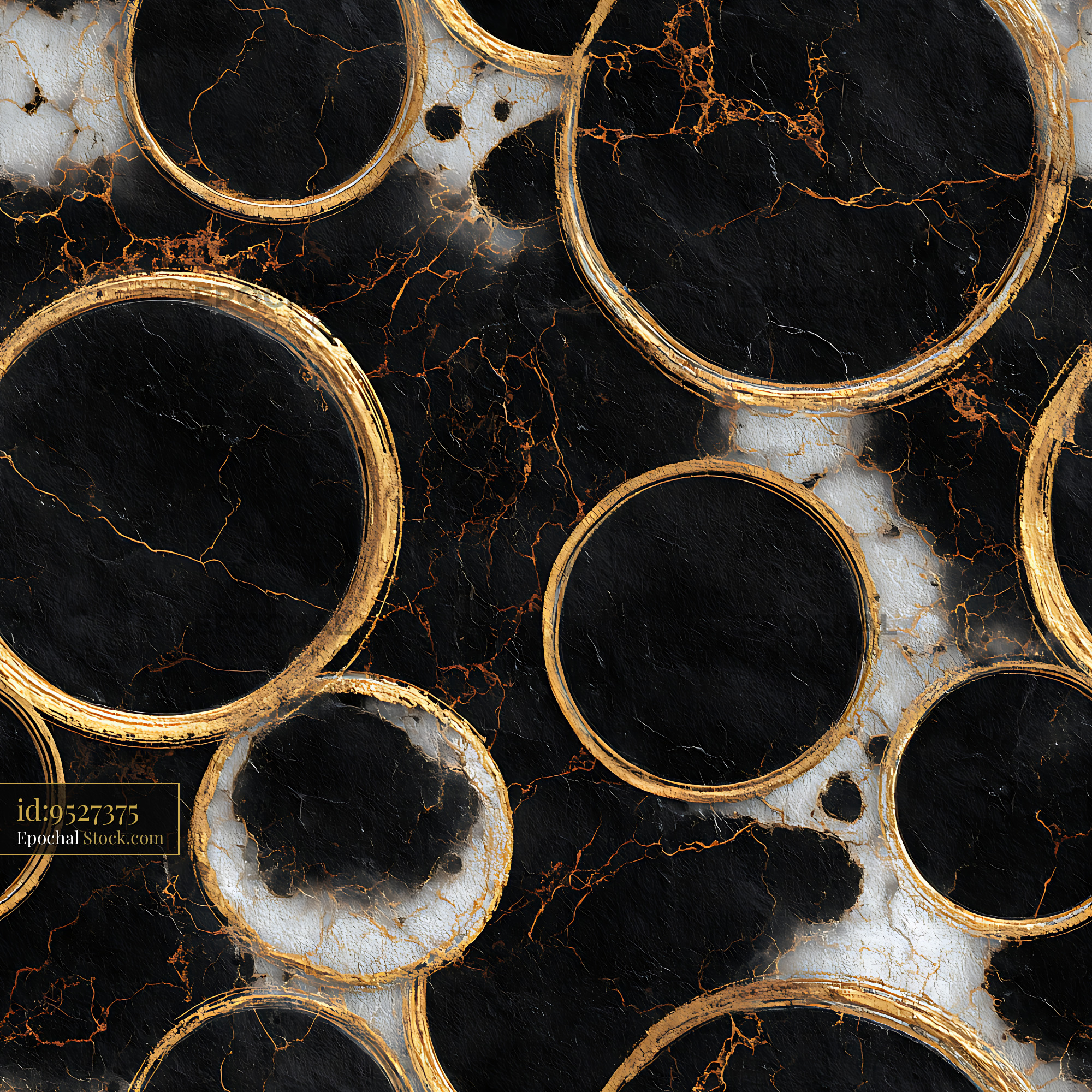 Black Marble Gold Circle Inlay Seamless Pattern - stock photo