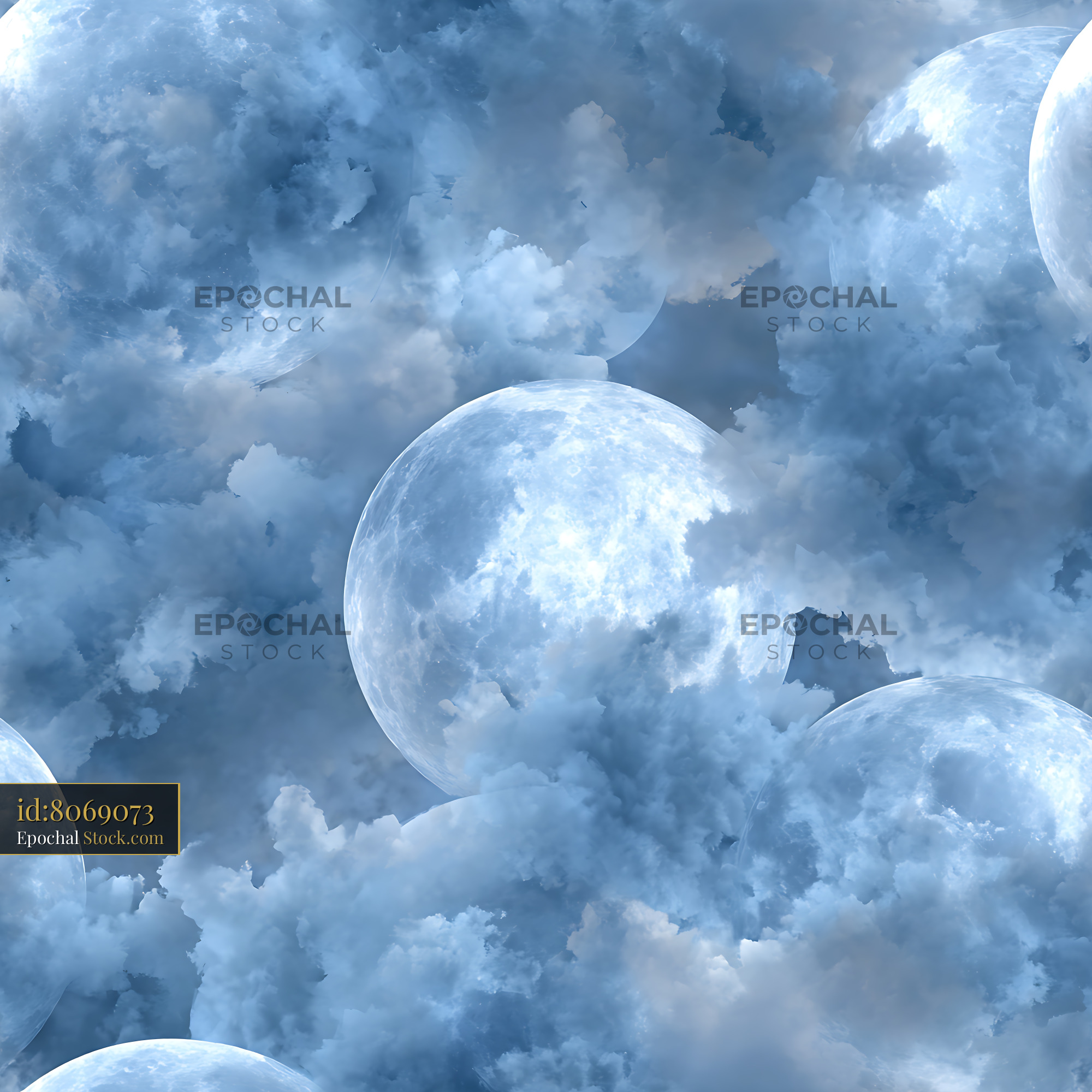 Celestial Full Moon and Clouds Seamless Pattern - stock photo