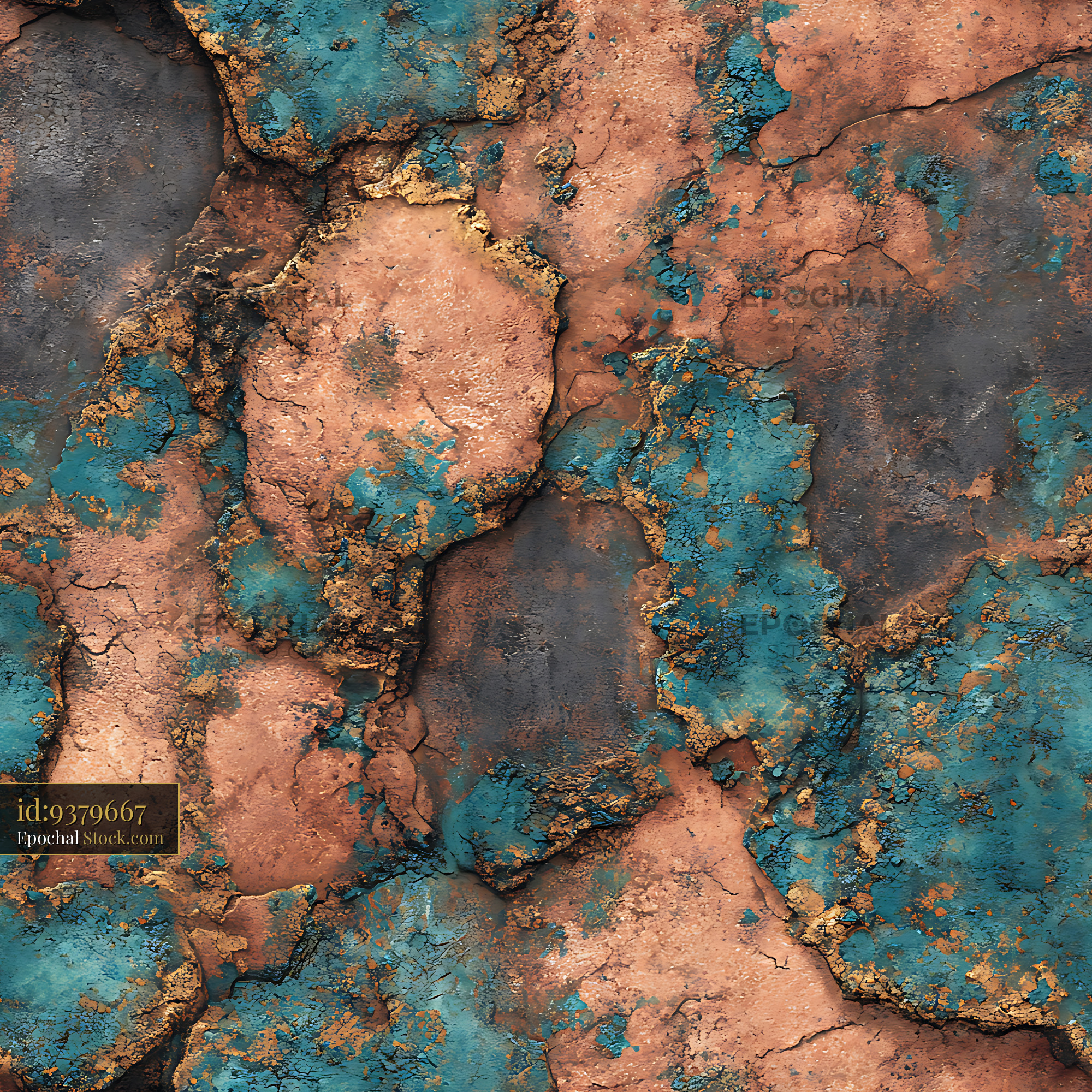 Distressed Copper Patina and Teal Seamless Pattern - stock photo