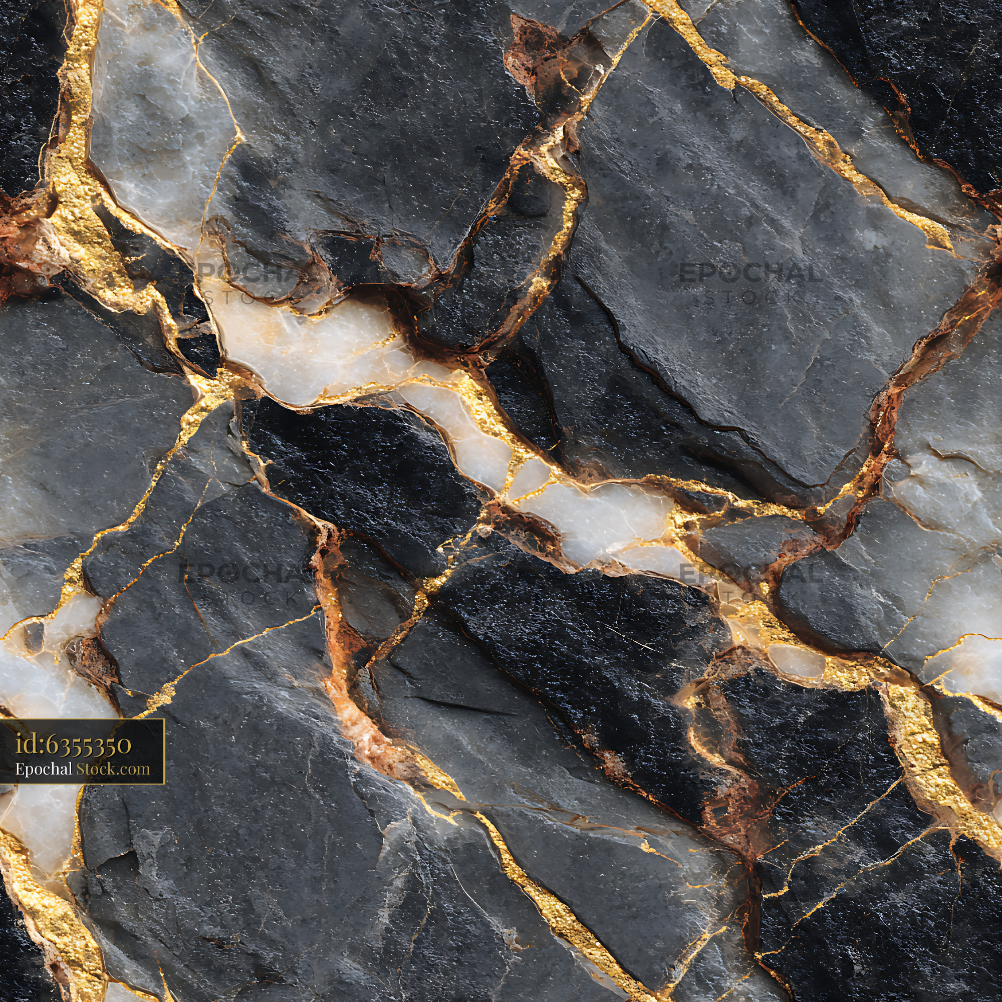 Charcoal Slate and Gold Vein Seamless Pattern - stock photo