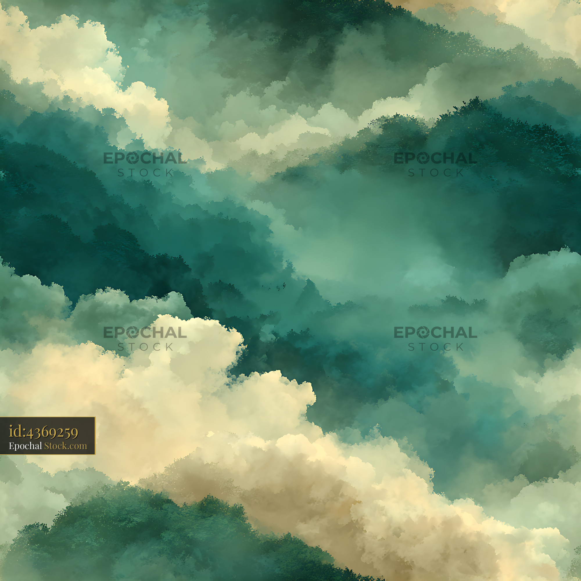 Teal and Cream Abstract Cloud Seamless Pattern - stock photo