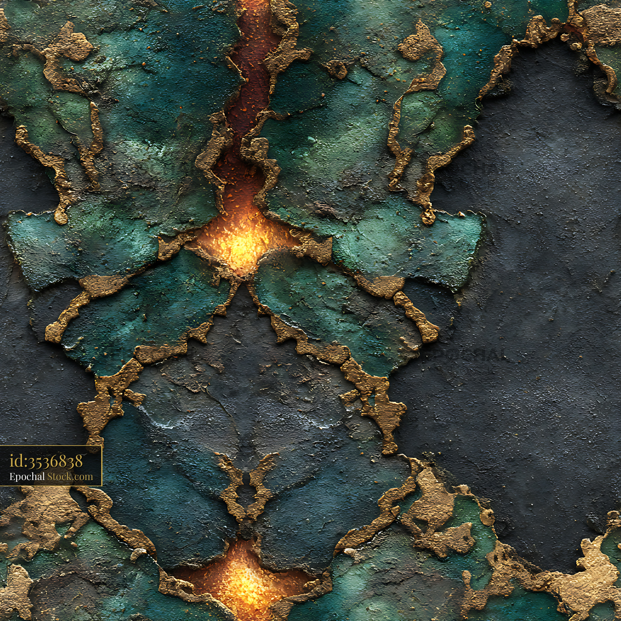 Dark Teal and Gold Glowing Stone Seamless Pattern - stock photo