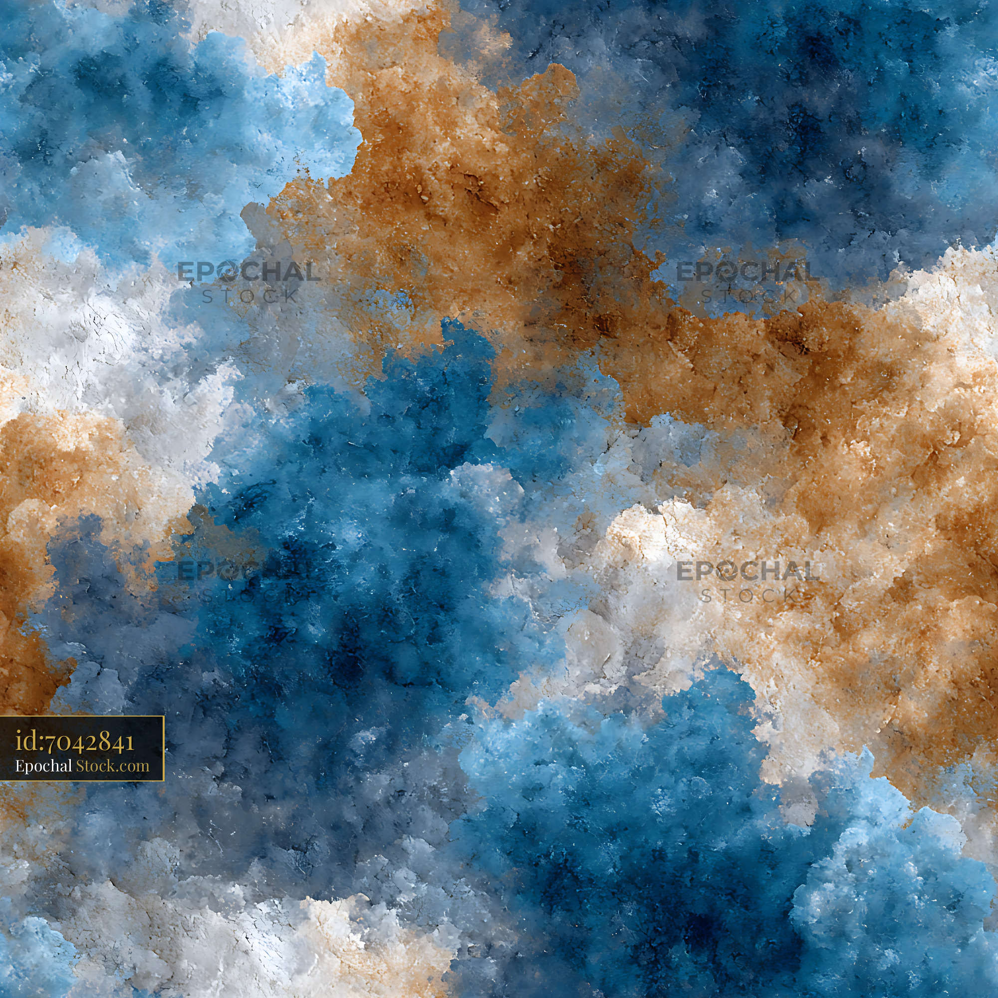 Abstract Mineral Blue and Ochre Seamless Pattern - stock photo