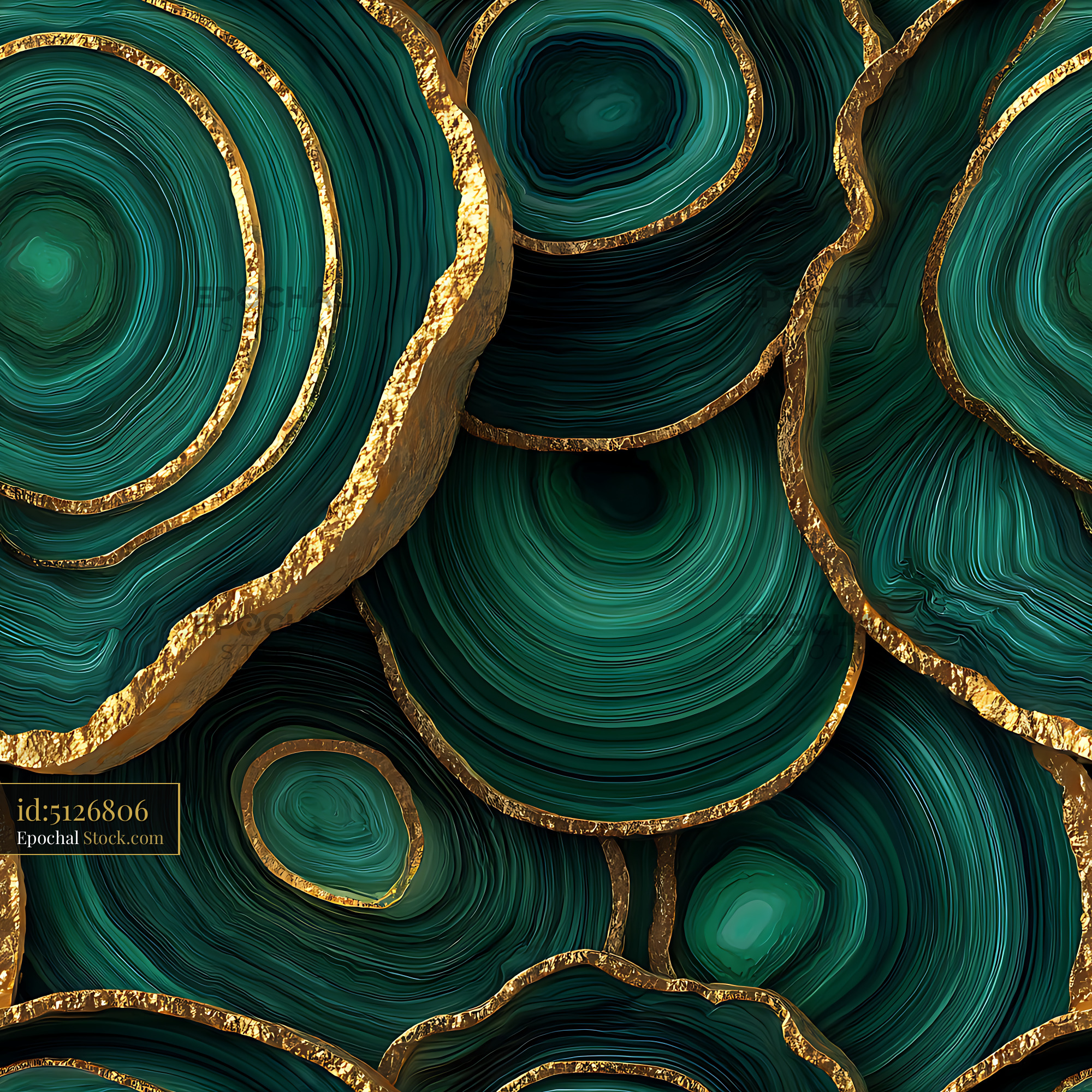 Emerald Malachite Agate Gold Seamless Pattern - stock photo
