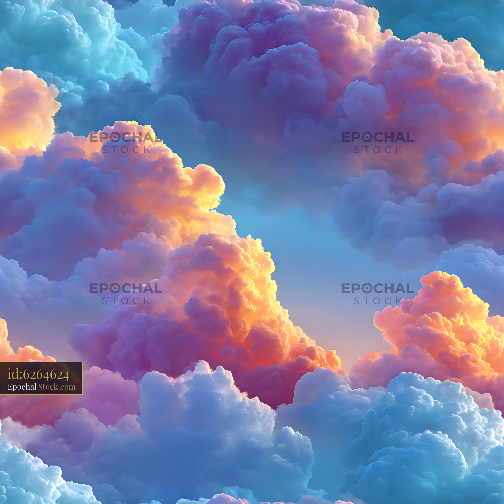 Pastel Sunset Clouds Sky Seamless Repeat Pattern - stock photo