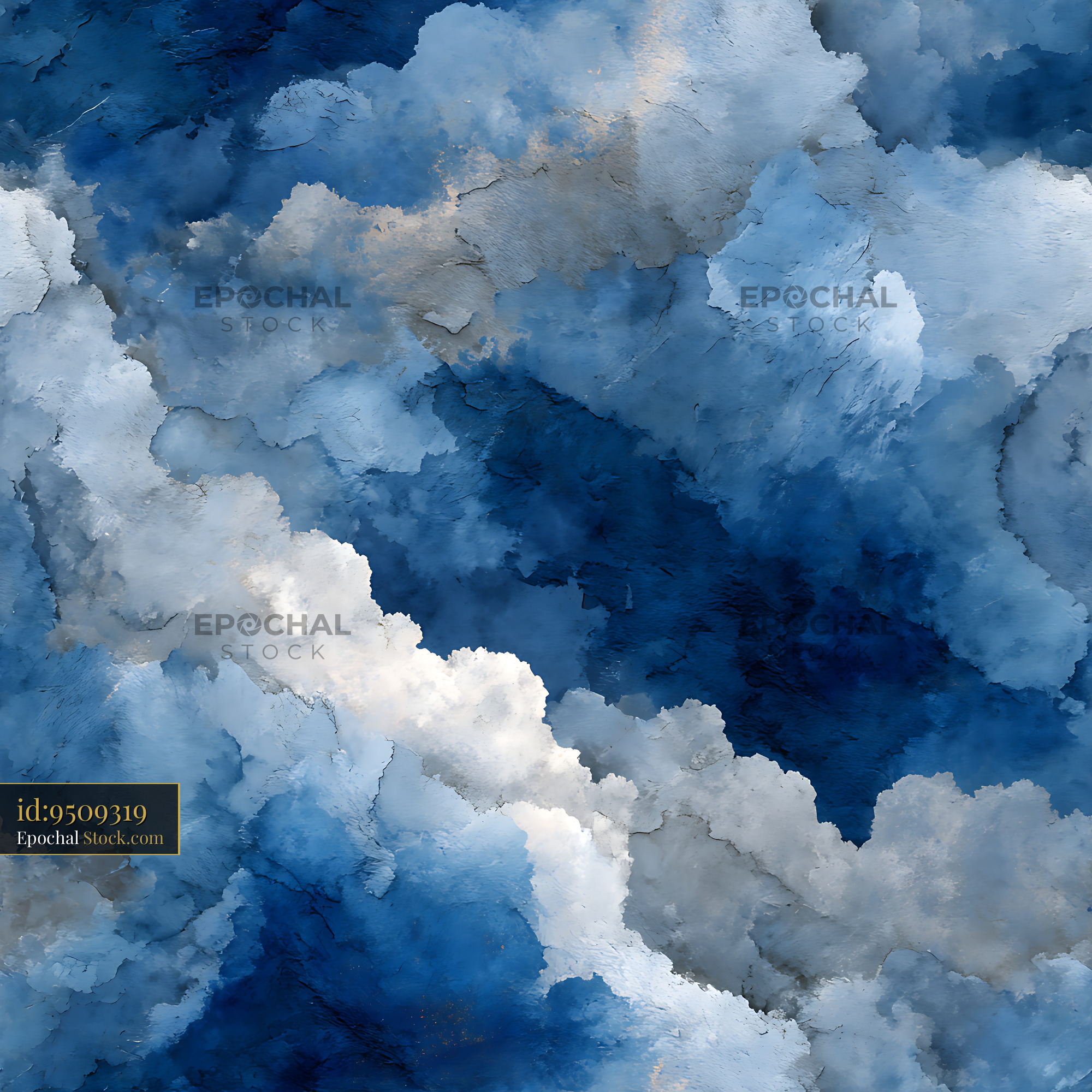 Moody Indigo and Slate Fluid Ink Seamless Pattern - stock photo