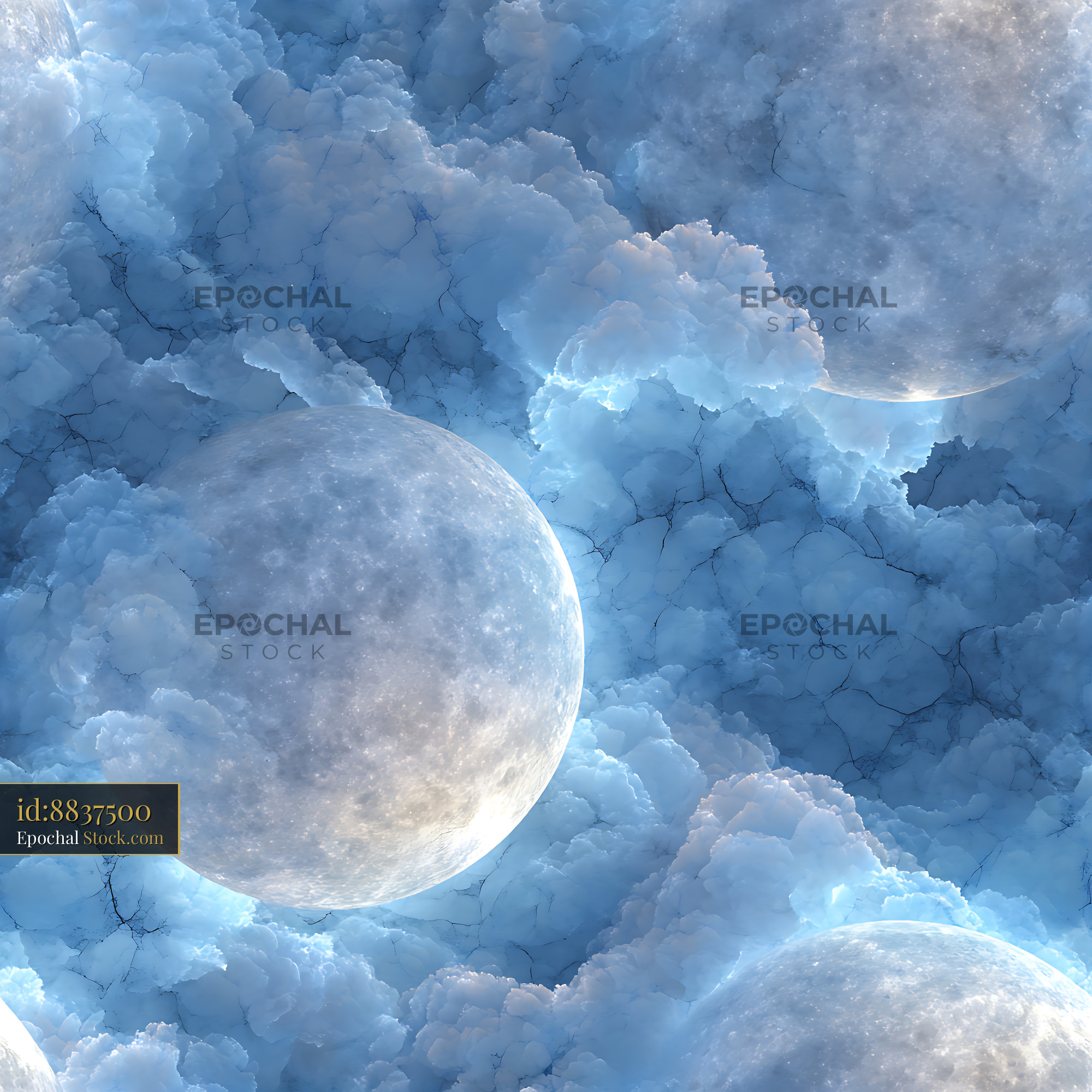 Dreamy Celestial Moons and Clouds Seamless Pattern - stock photo