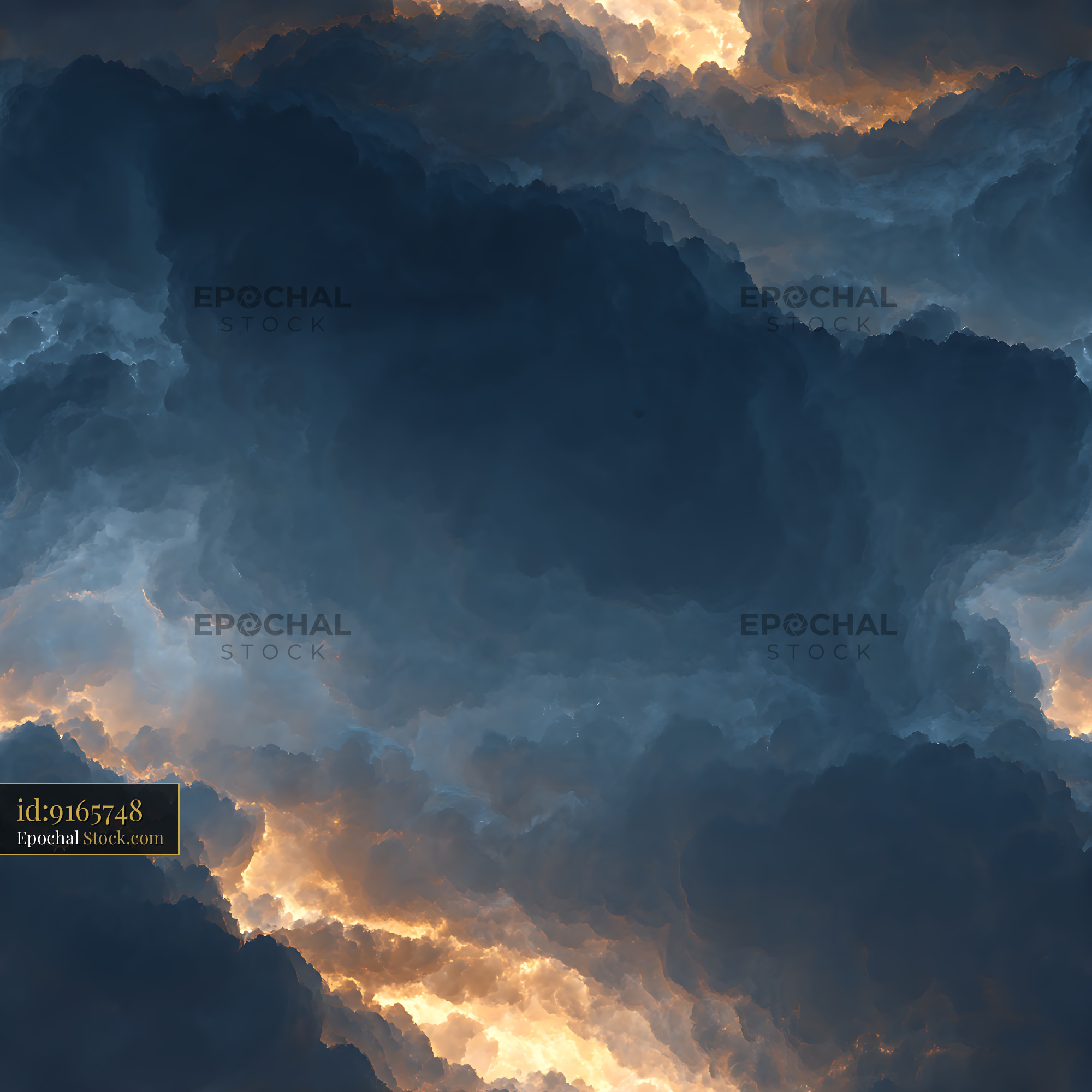 Moody Storm Cloud and Gold Light Seamless Pattern - stock photo