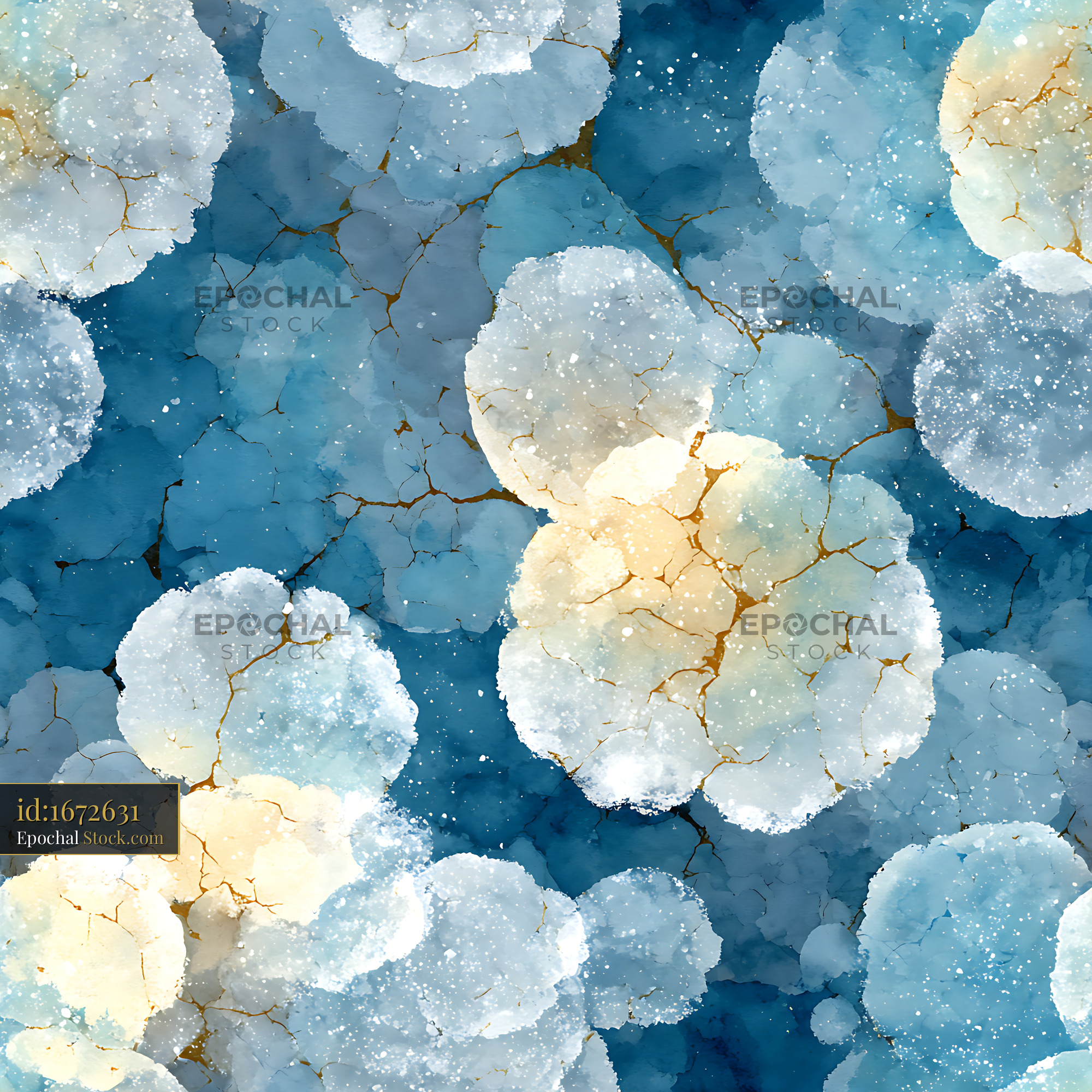 Abstract Indigo and Gold Bloom Seamless Pattern - stock photo