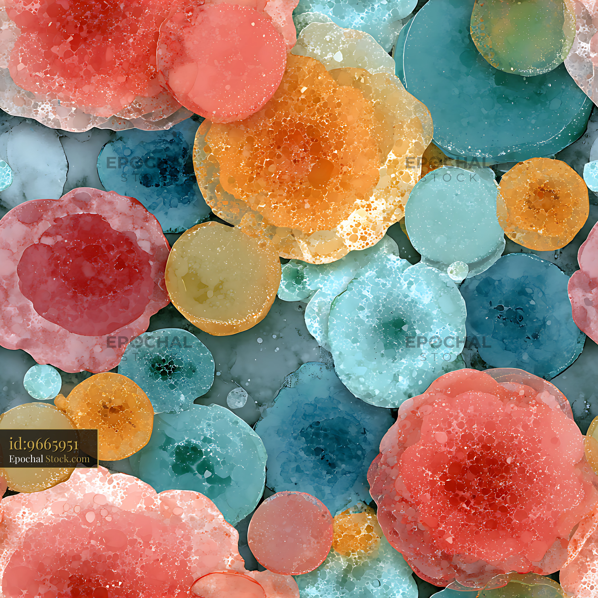 Alcohol Ink Abstract Floral Bloom Seamless Pattern - stock photo