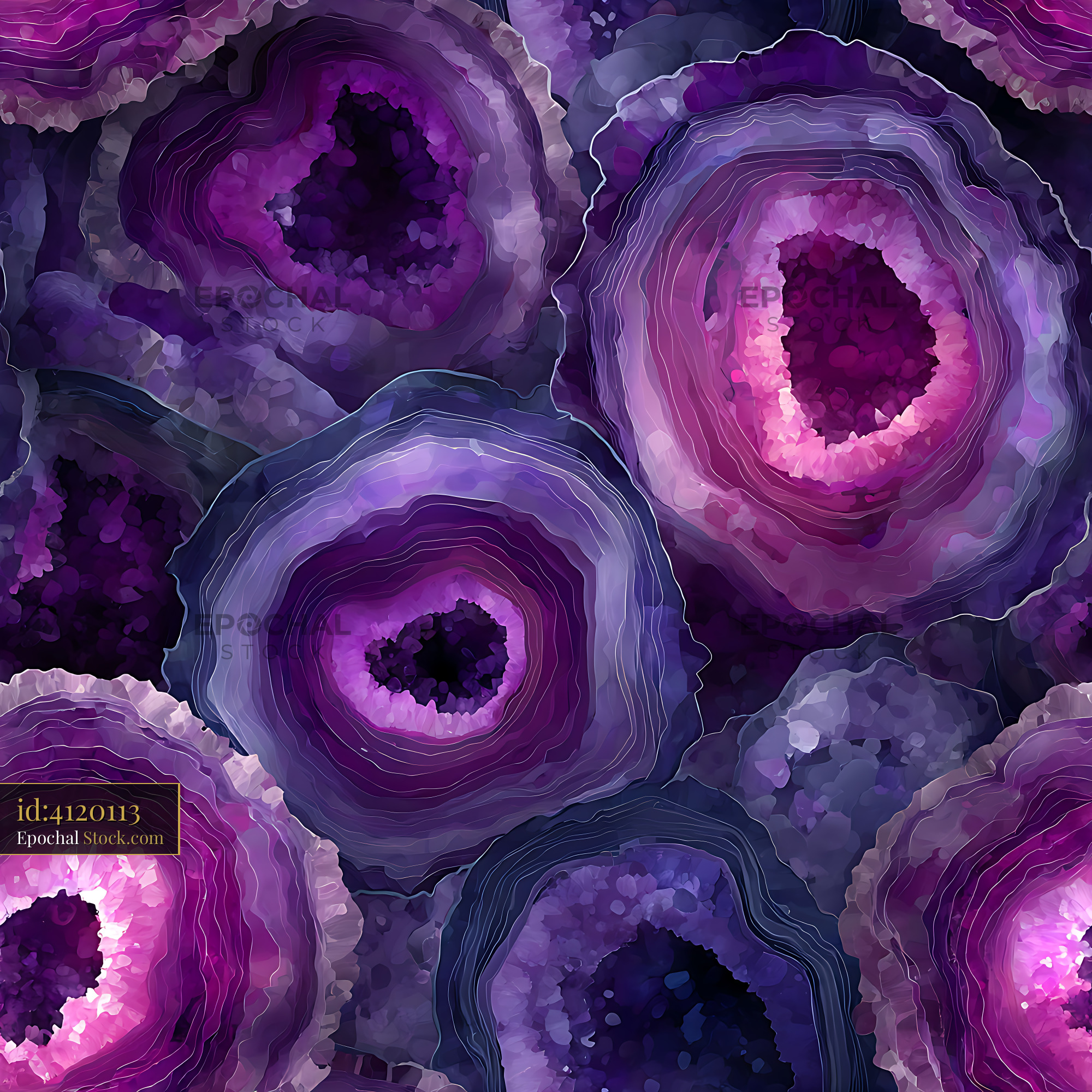 Violet Crystal Agate Stone Slices Seamless Pattern - stock photo