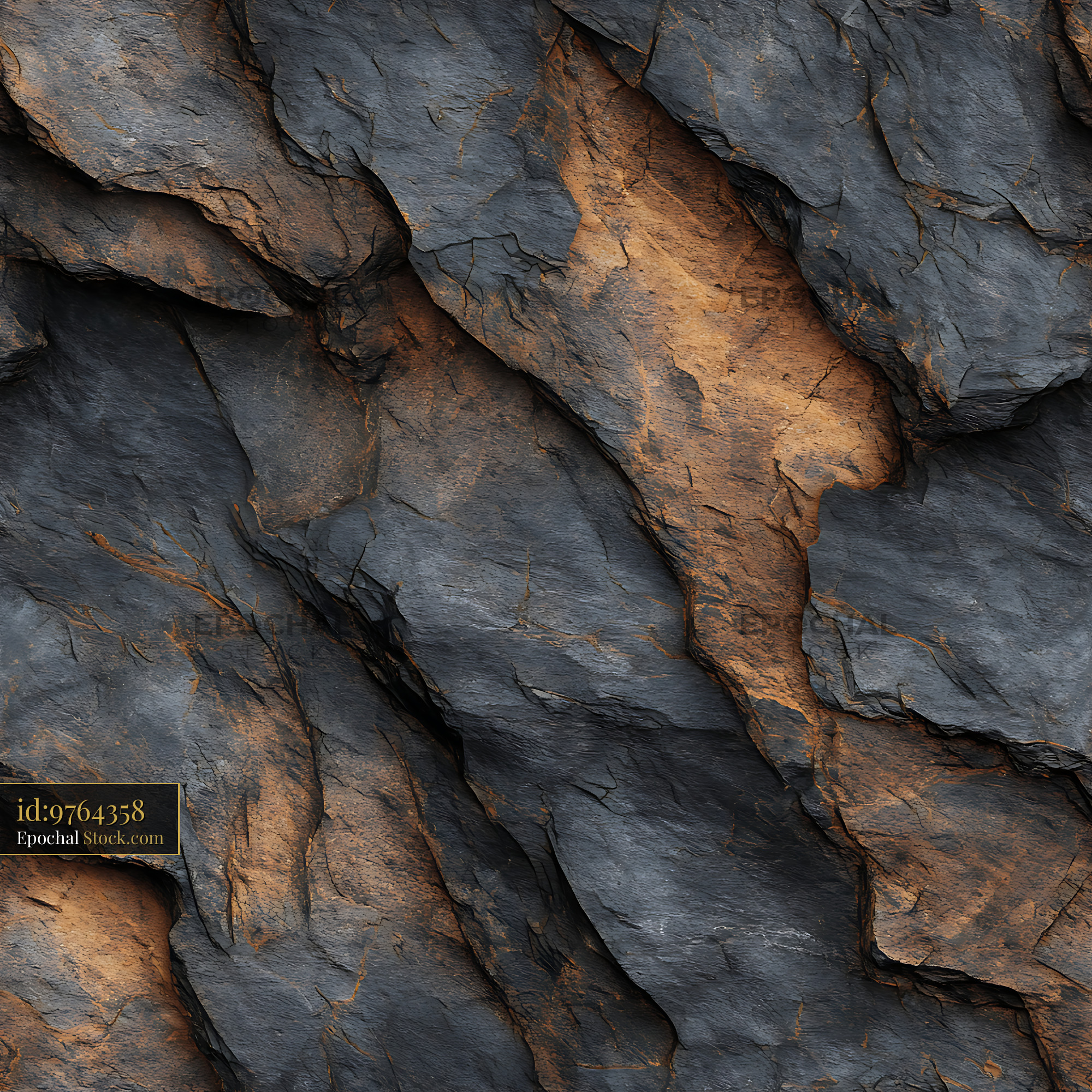 Charcoal Slate and Ochre Rock Seamless Pattern - stock photo