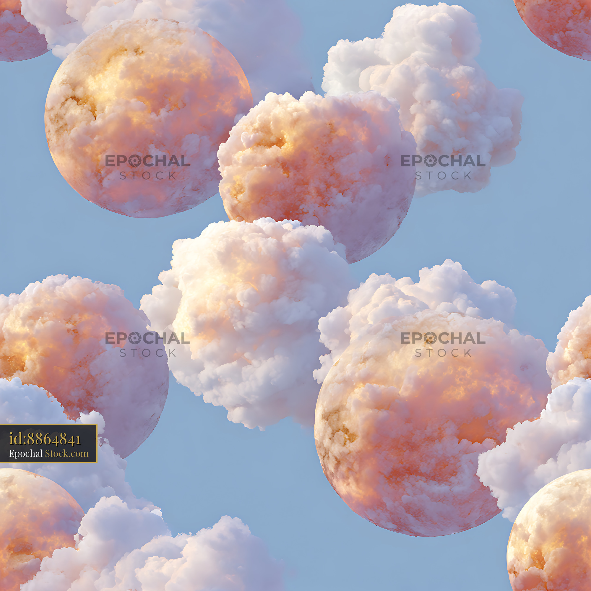 Surreal Peach Cloud Spheres Seamless Pattern - stock photo