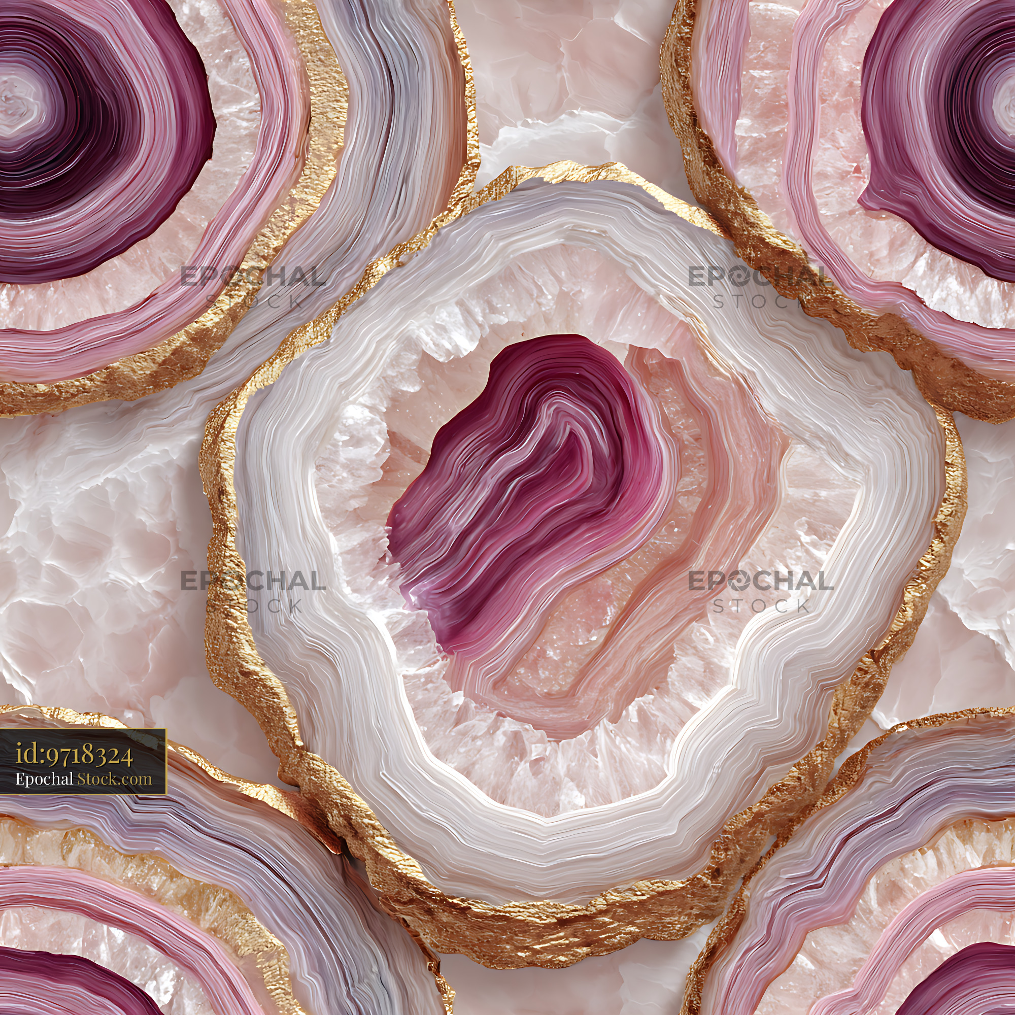Rose Quartz Agate Geode Gold Seamless Pattern - stock photo