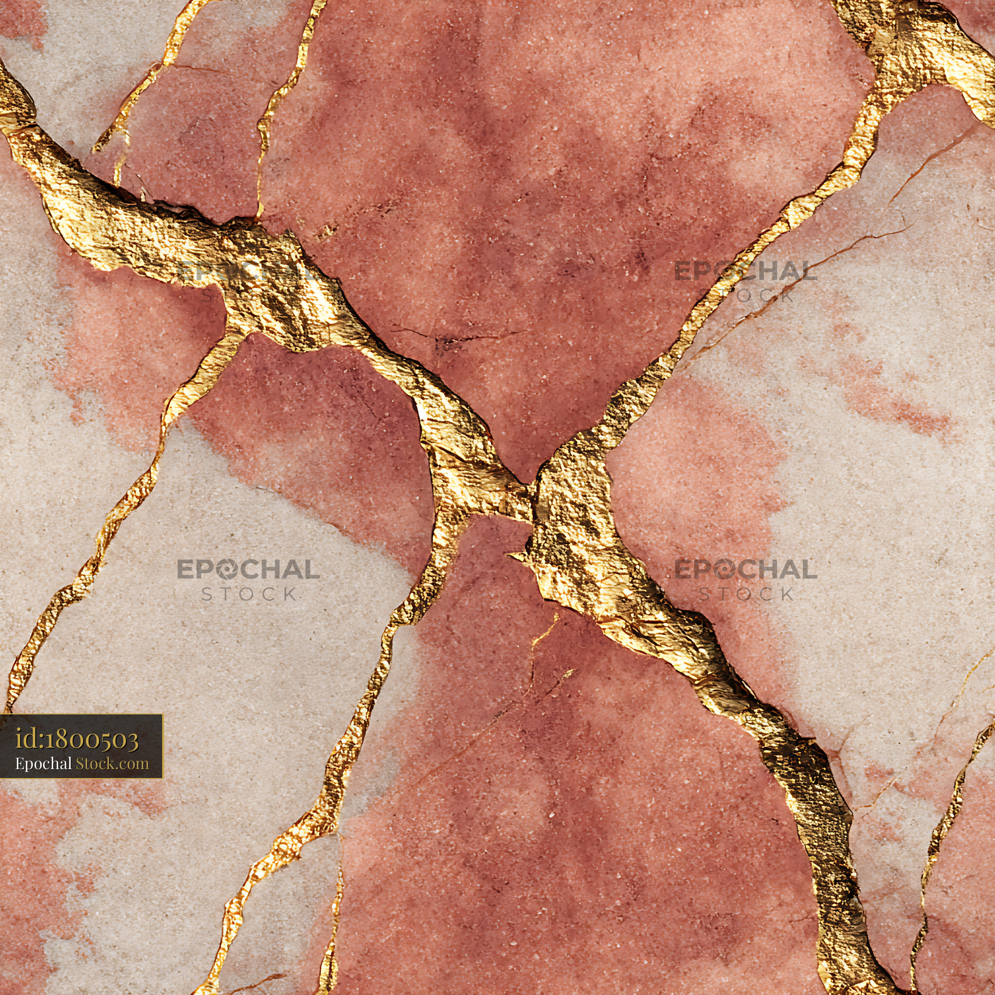 Rose Quartz Gold Kintsugi Marble Seamless Pattern - stock photo