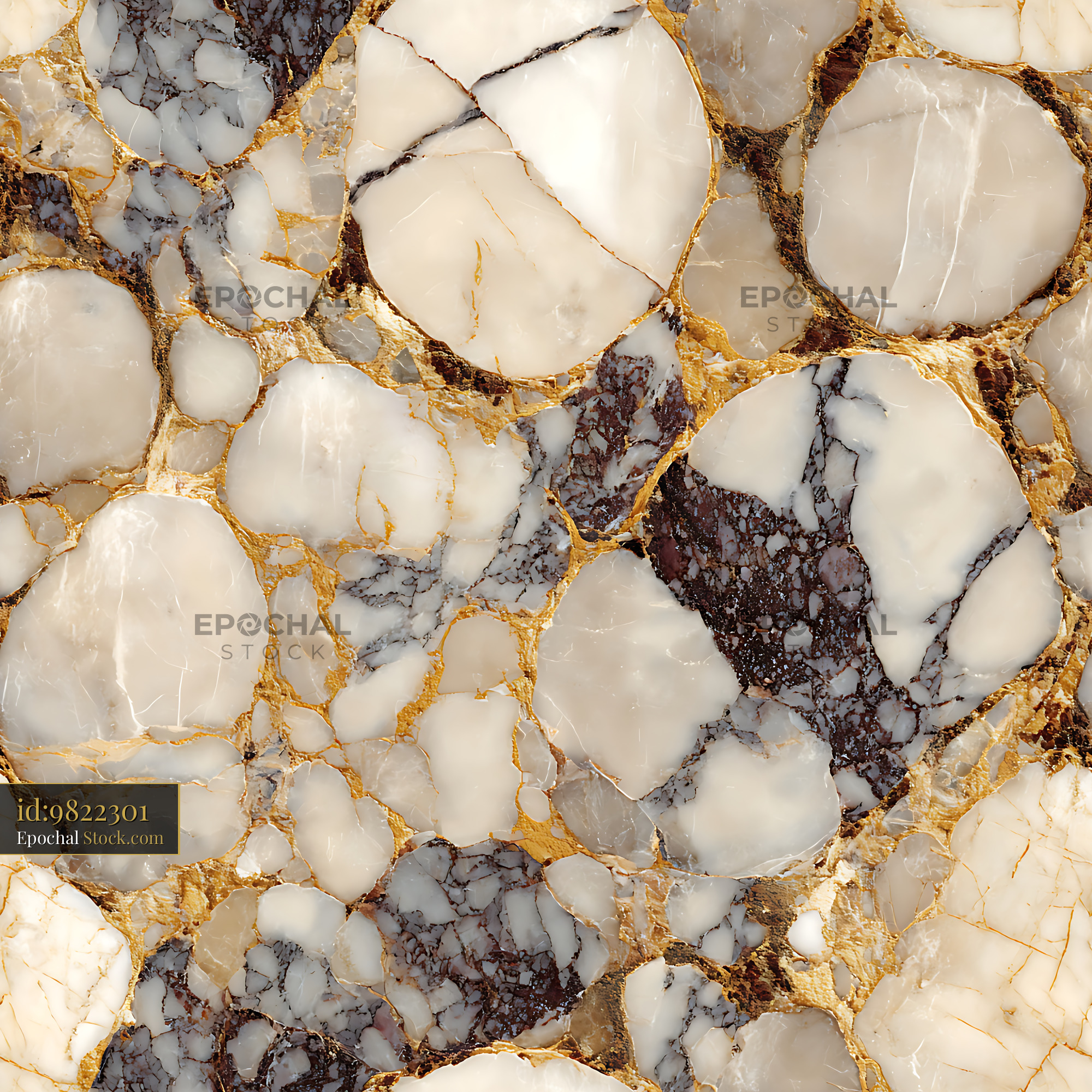 Gold Veined Cream Marble Mosaic Seamless Pattern - stock photo