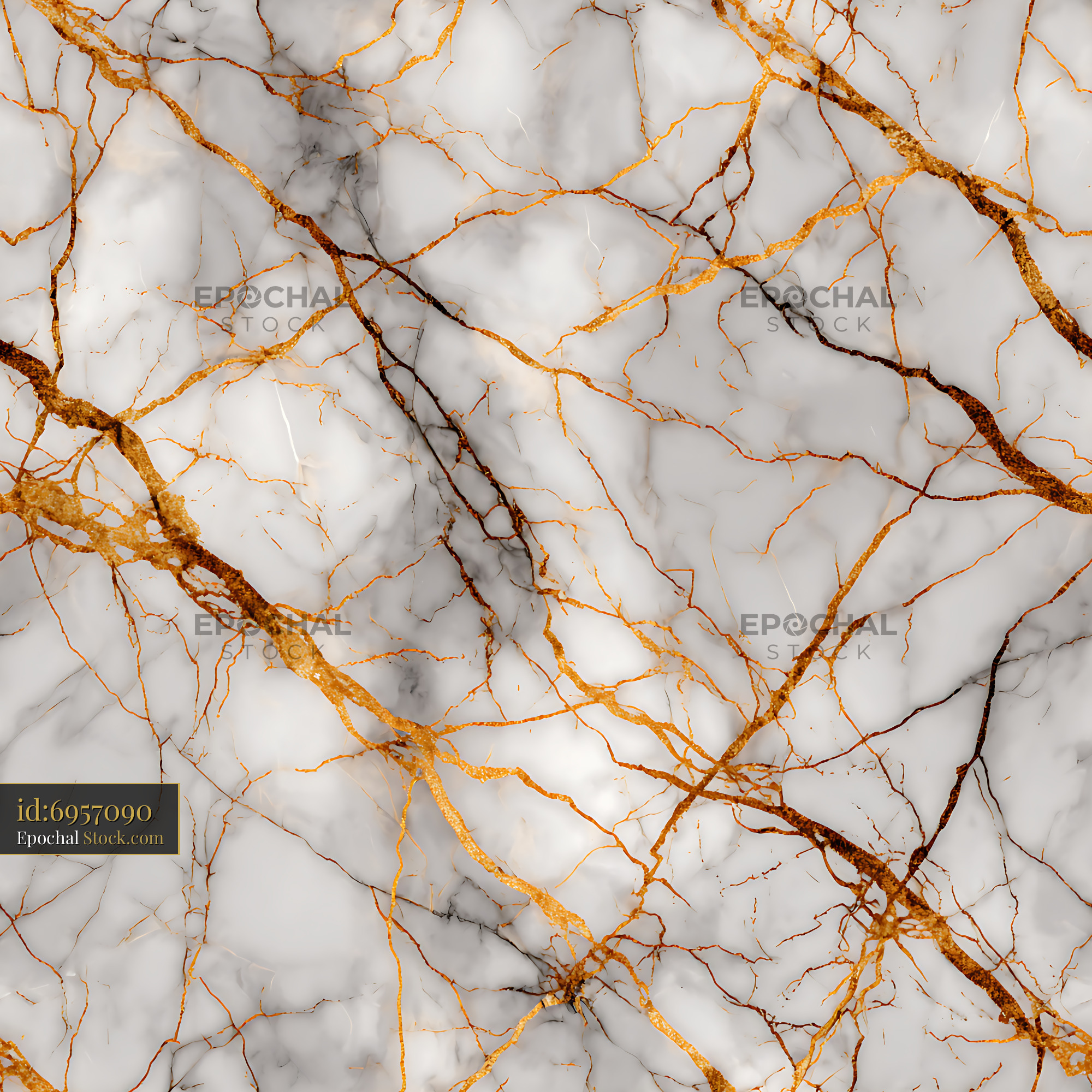 White Marble and Gold Kintsugi Seamless Pattern - stock photo