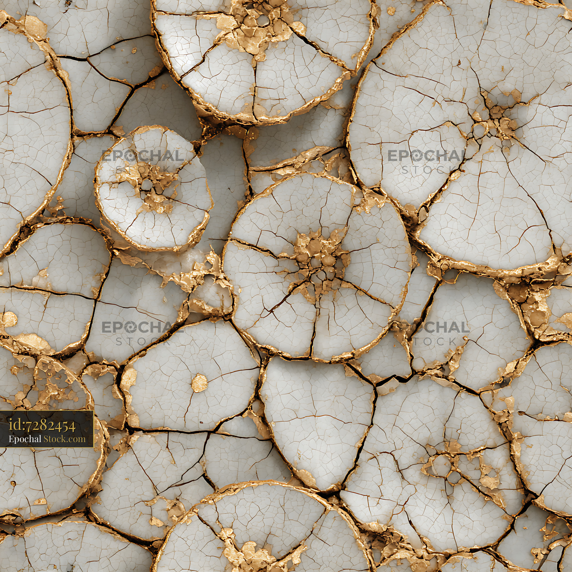 Kintsugi Style Gold Cracked Stone Seamless Pattern - stock photo