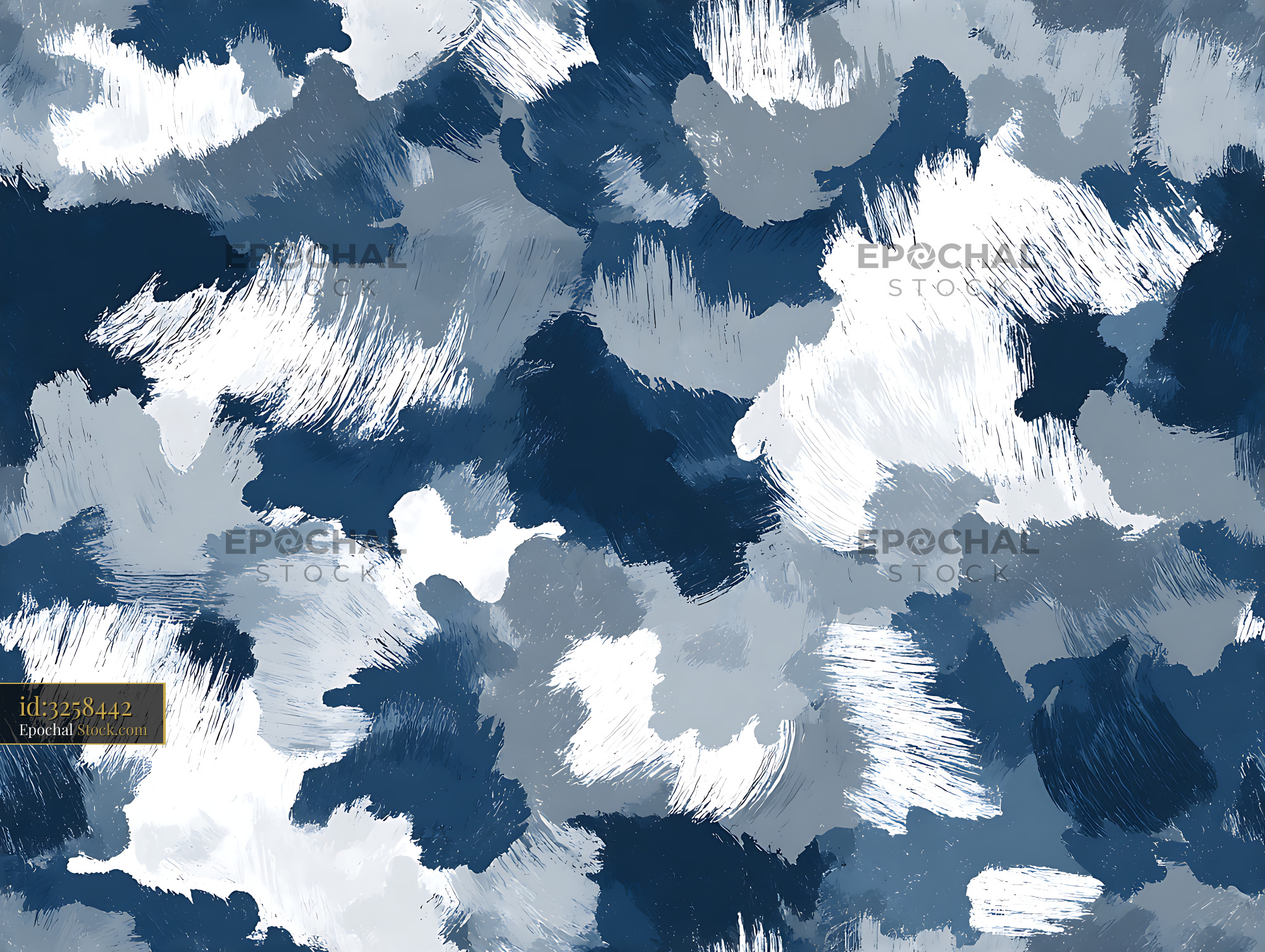 Abstract Blue Painterly Camouflage Seamless Patter - stock photo