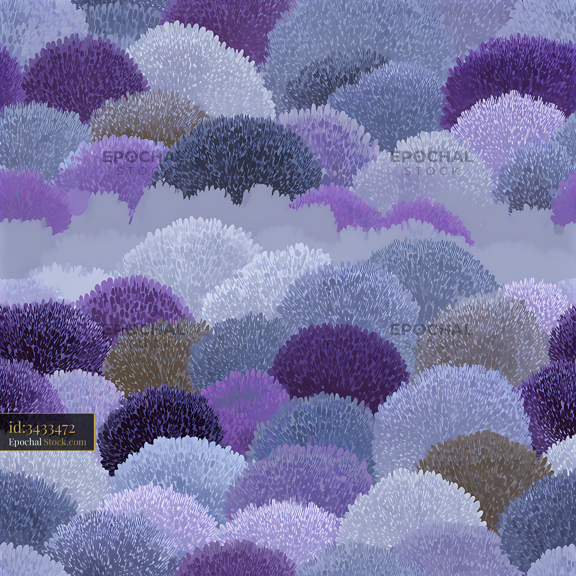 Stylized Purple Shrub Landscape Seamless Pattern - stock photo