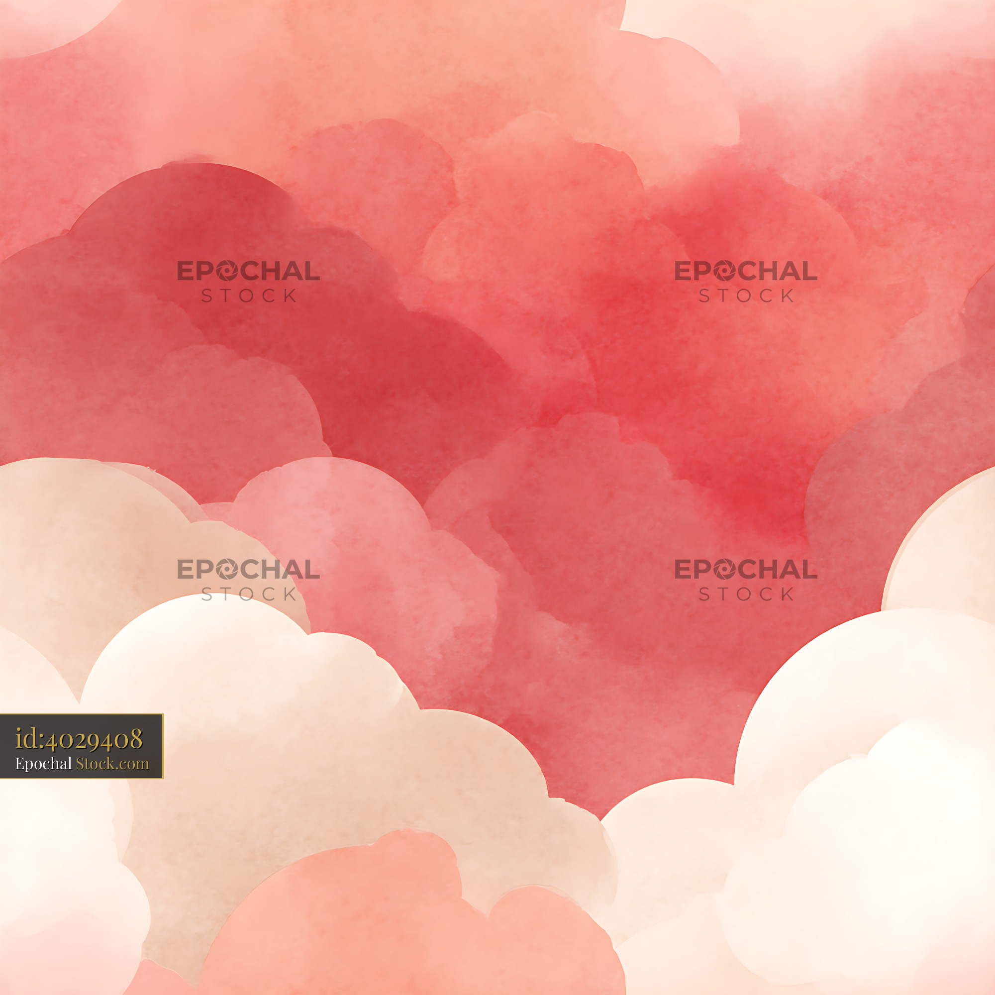 Red and Peach Watercolor Clouds Seamless Pattern - stock photo