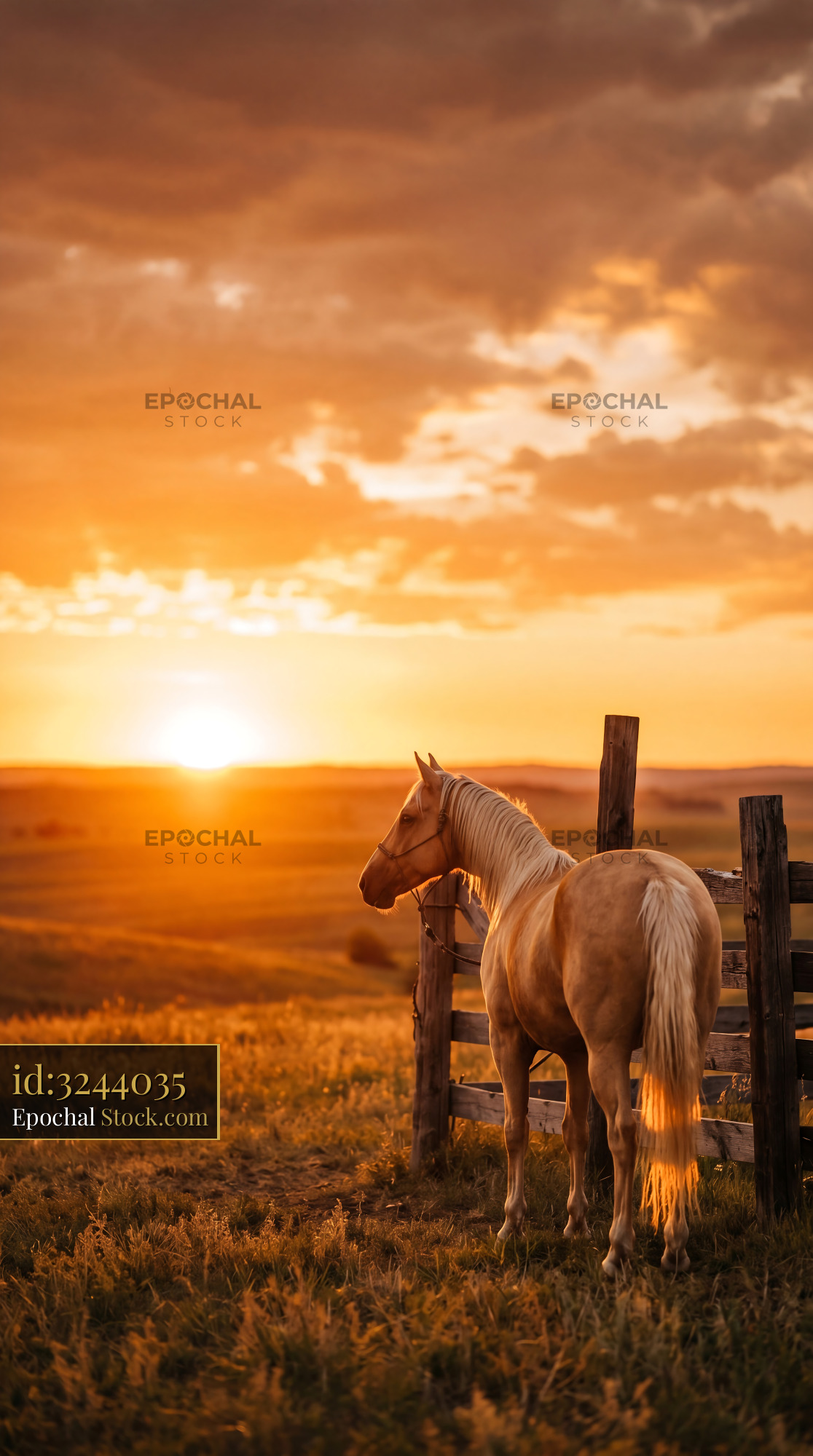 Golden Palomino Horse Sunset Scenic - stock photo