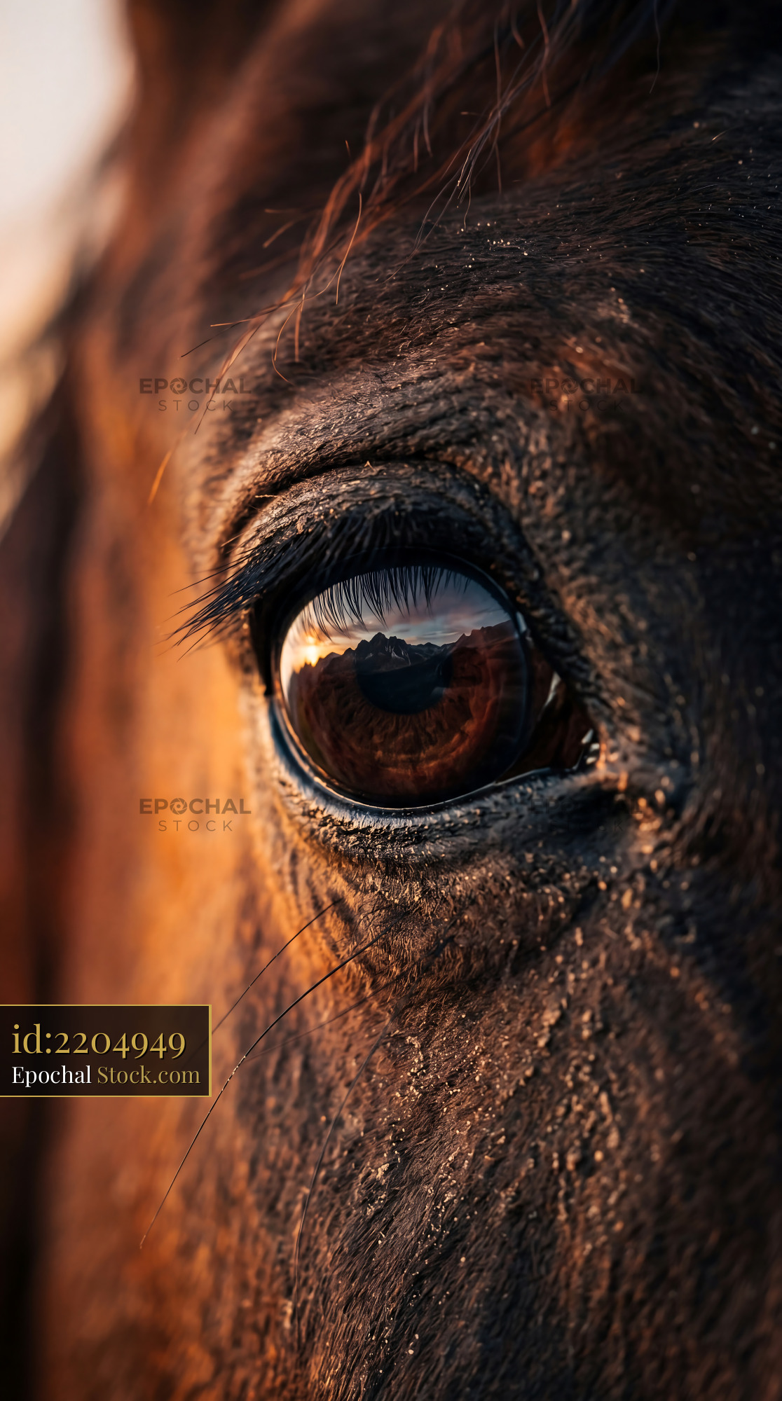 Majestic Horse Eye Macro Mountain View - stock photo