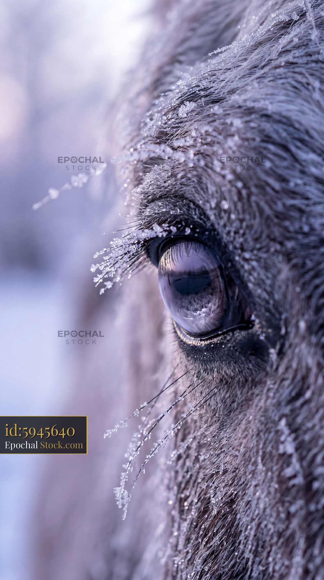 Frosted Horse Eye Macro Lavender Winter - stock photo