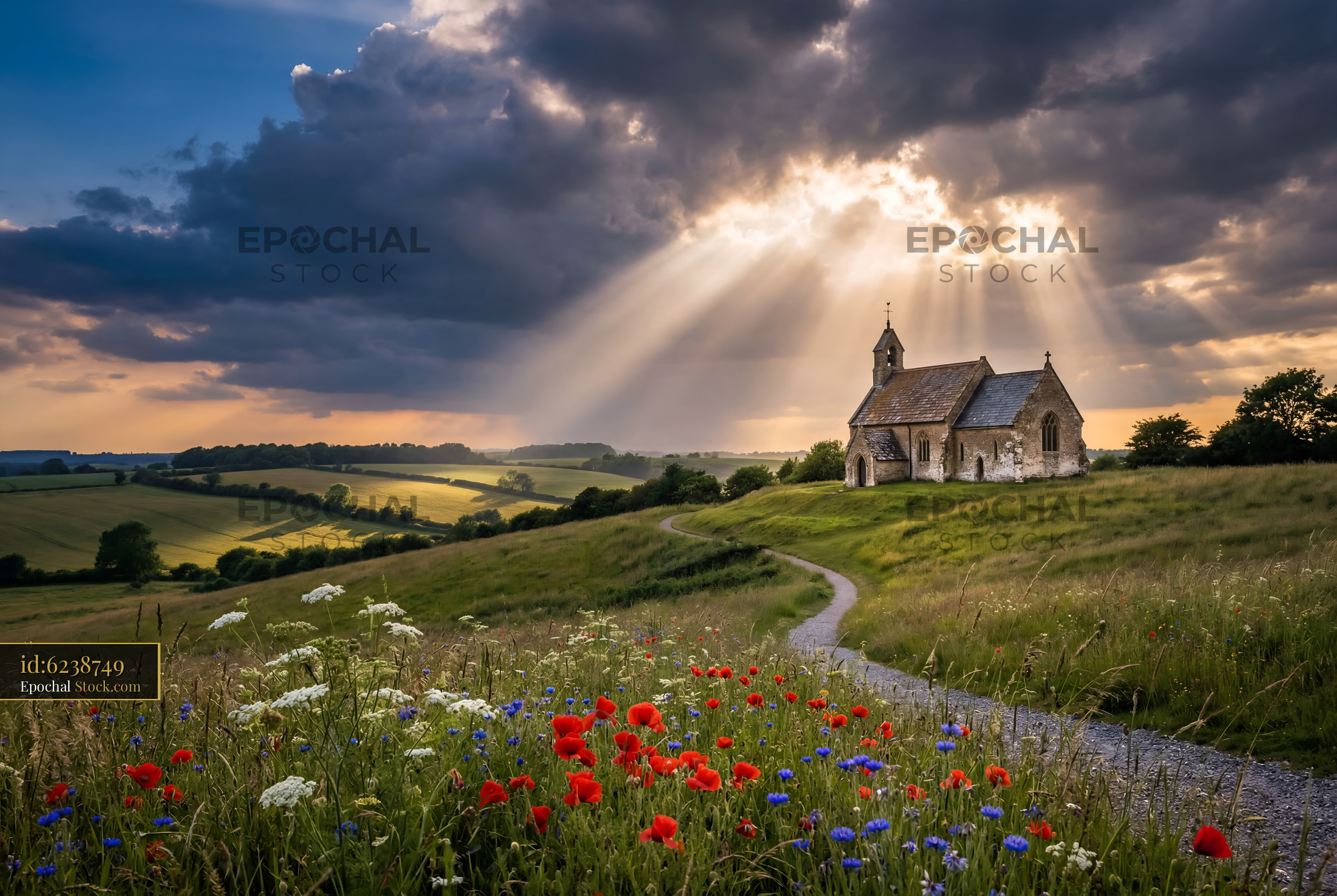Scenic view of a church on a hill during sunset hours Premium Stock Photo