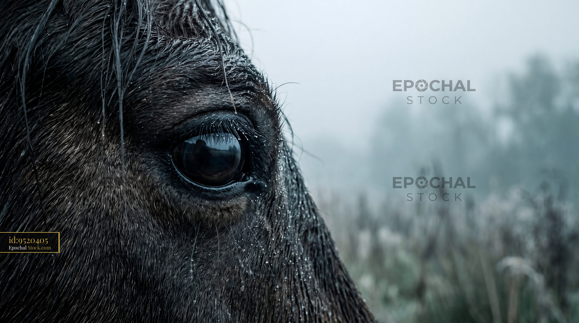 Moody Horse Eye Close Up Misty Teal - stock photo