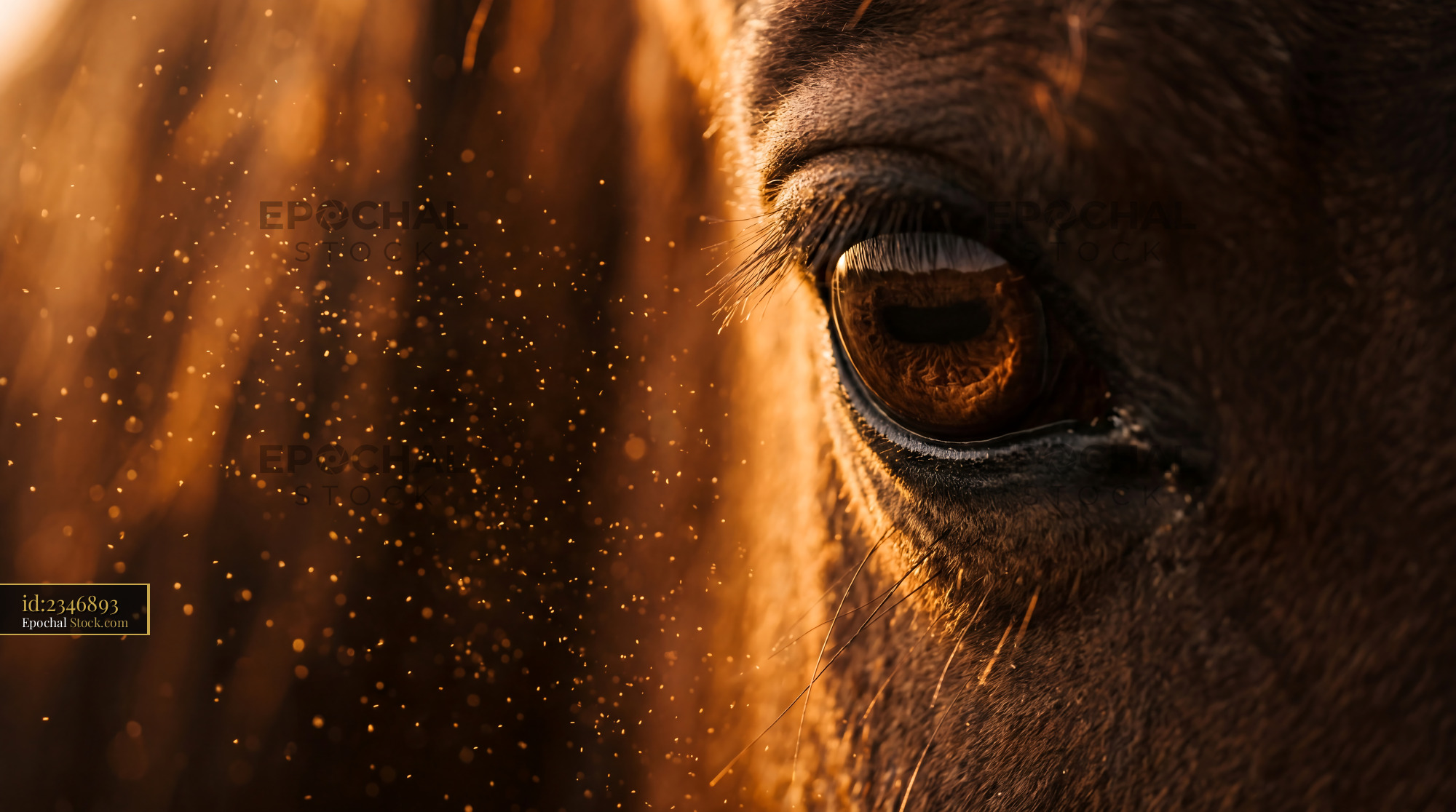 Golden Amber Horse Eye with Sunlit Dust Motes - stock photo