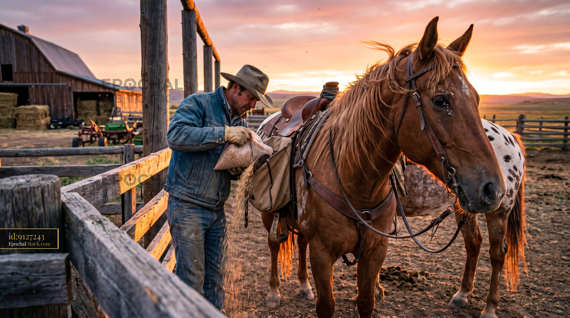 Rustic Cowboy & Leopard Spot Appaloosa Horse - stock photo