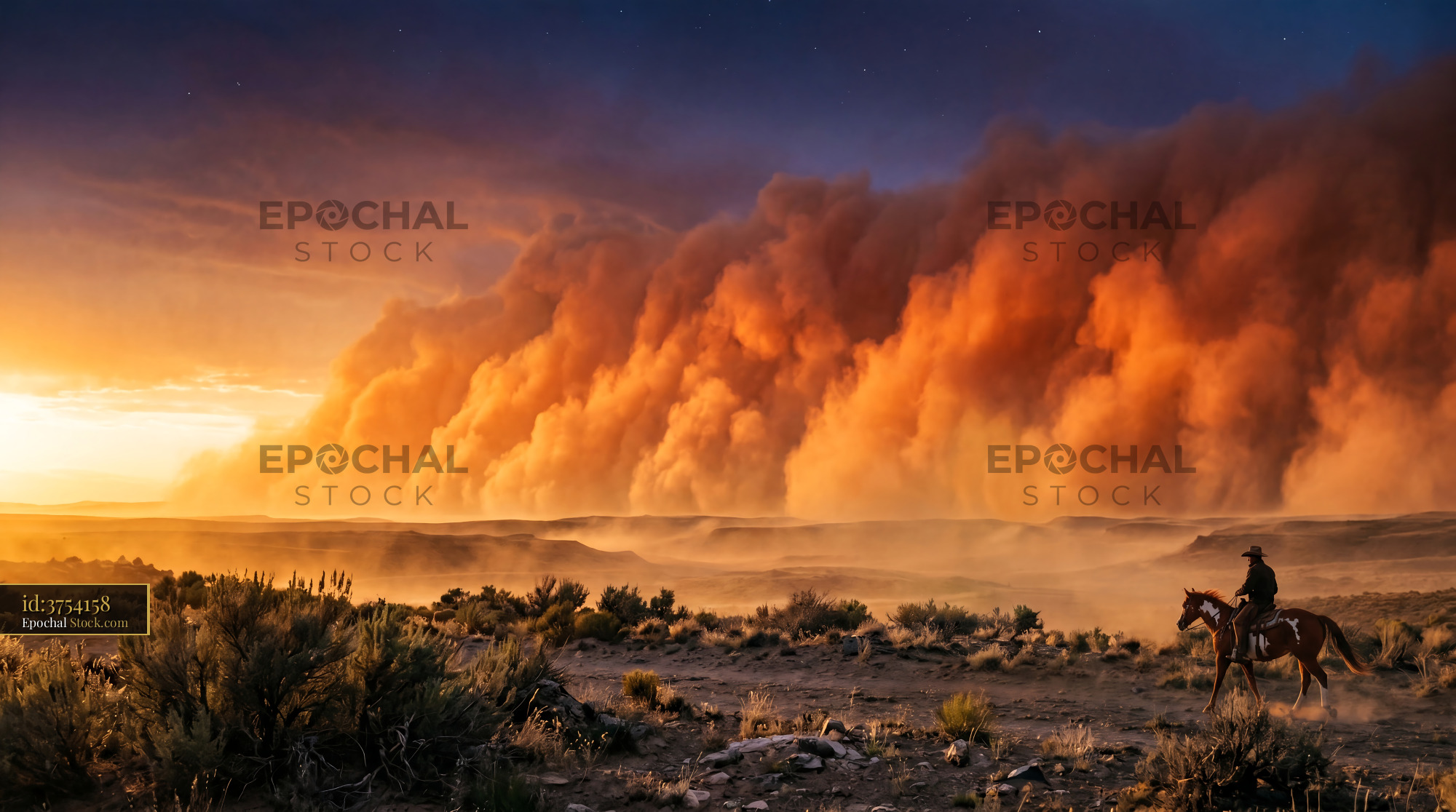 Dramatic Western Cowboy Dust Storm Landscape - stock photo