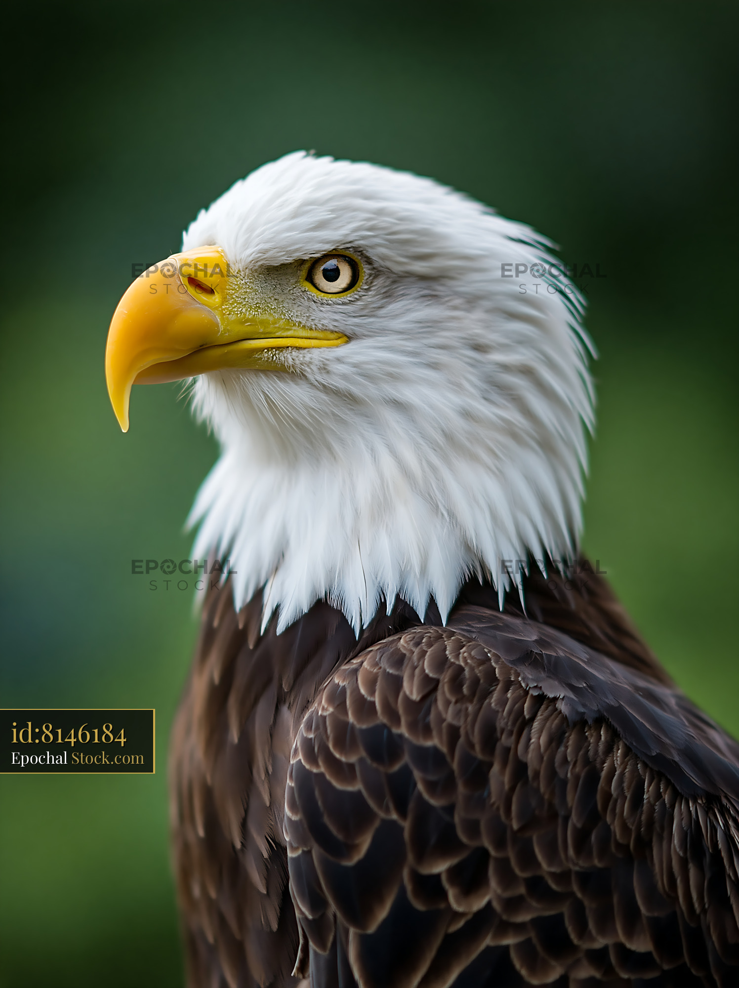 Majestic bald eagle portrait against soft green background - stock photo