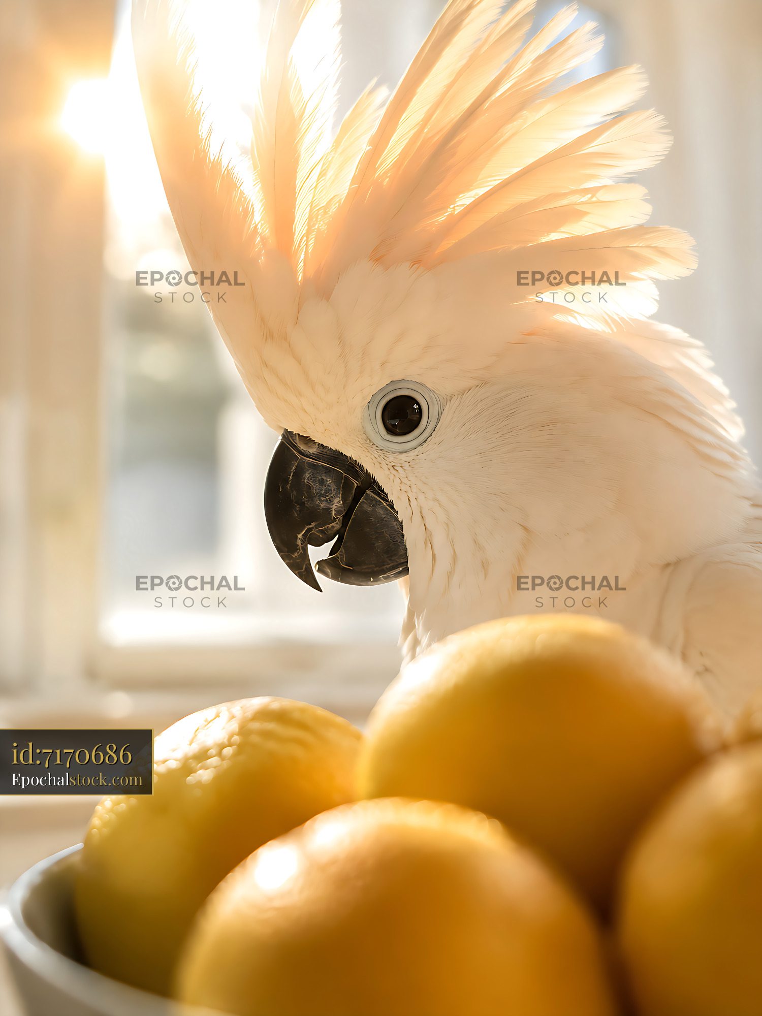 Watermarked full-resolution preview of Cockatoo next to a bowl of lemons