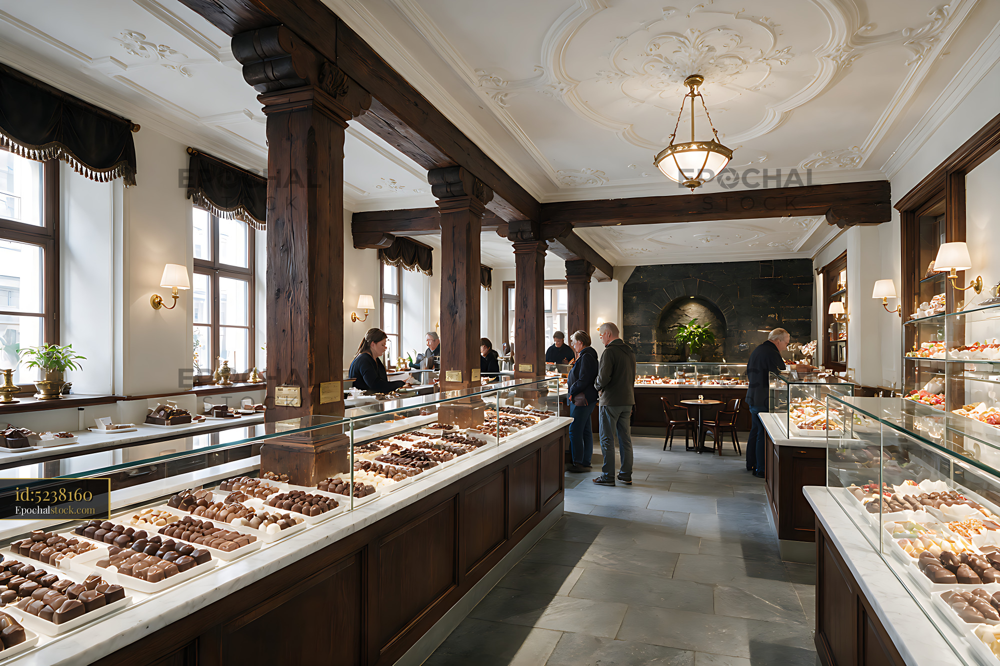 Watermarked full-resolution preview of Elegant chocolate shop interior with assorted sweets