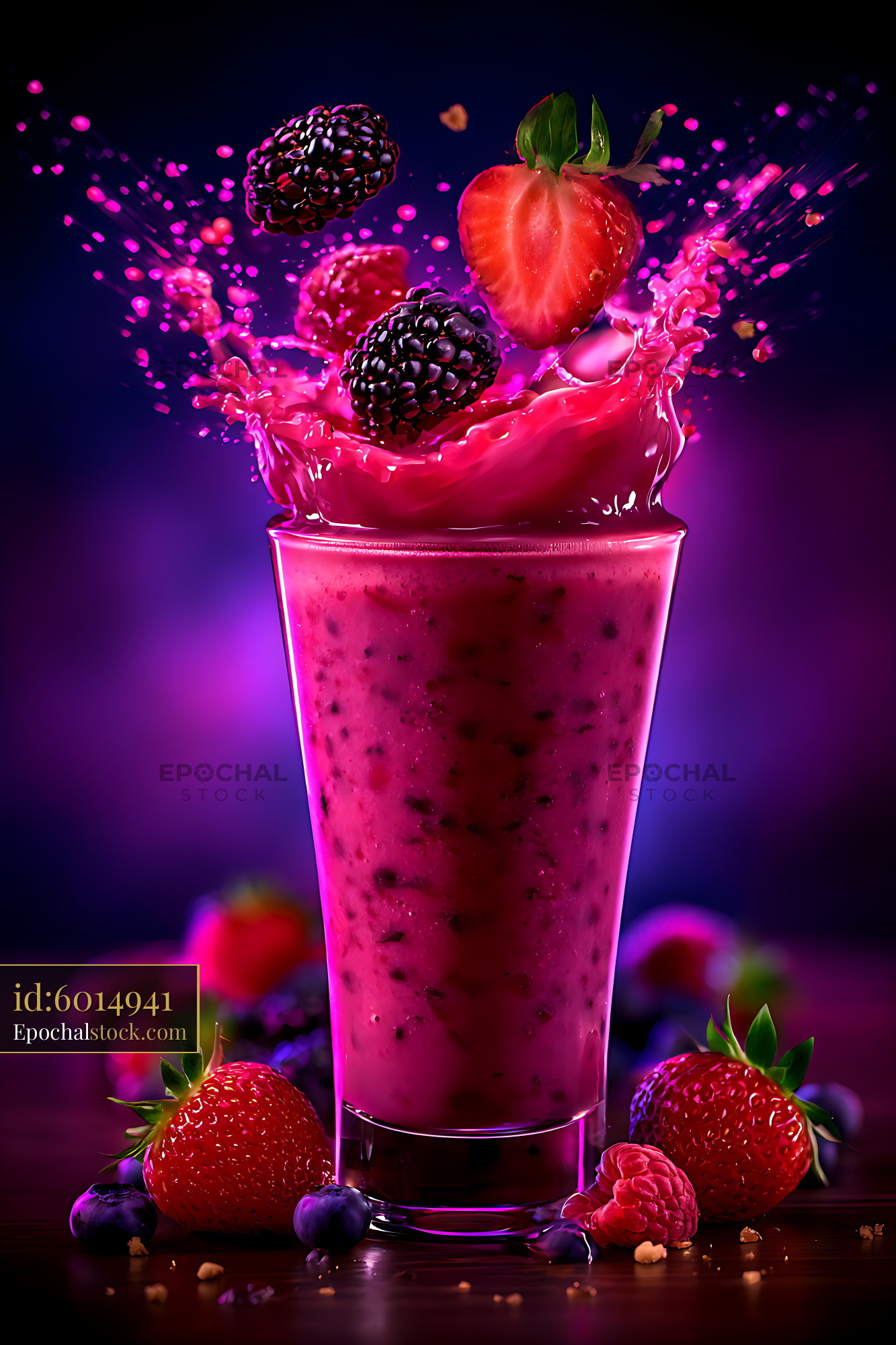 Watermarked full-resolution preview of Vibrant berry smoothie surrounded by fresh fruit