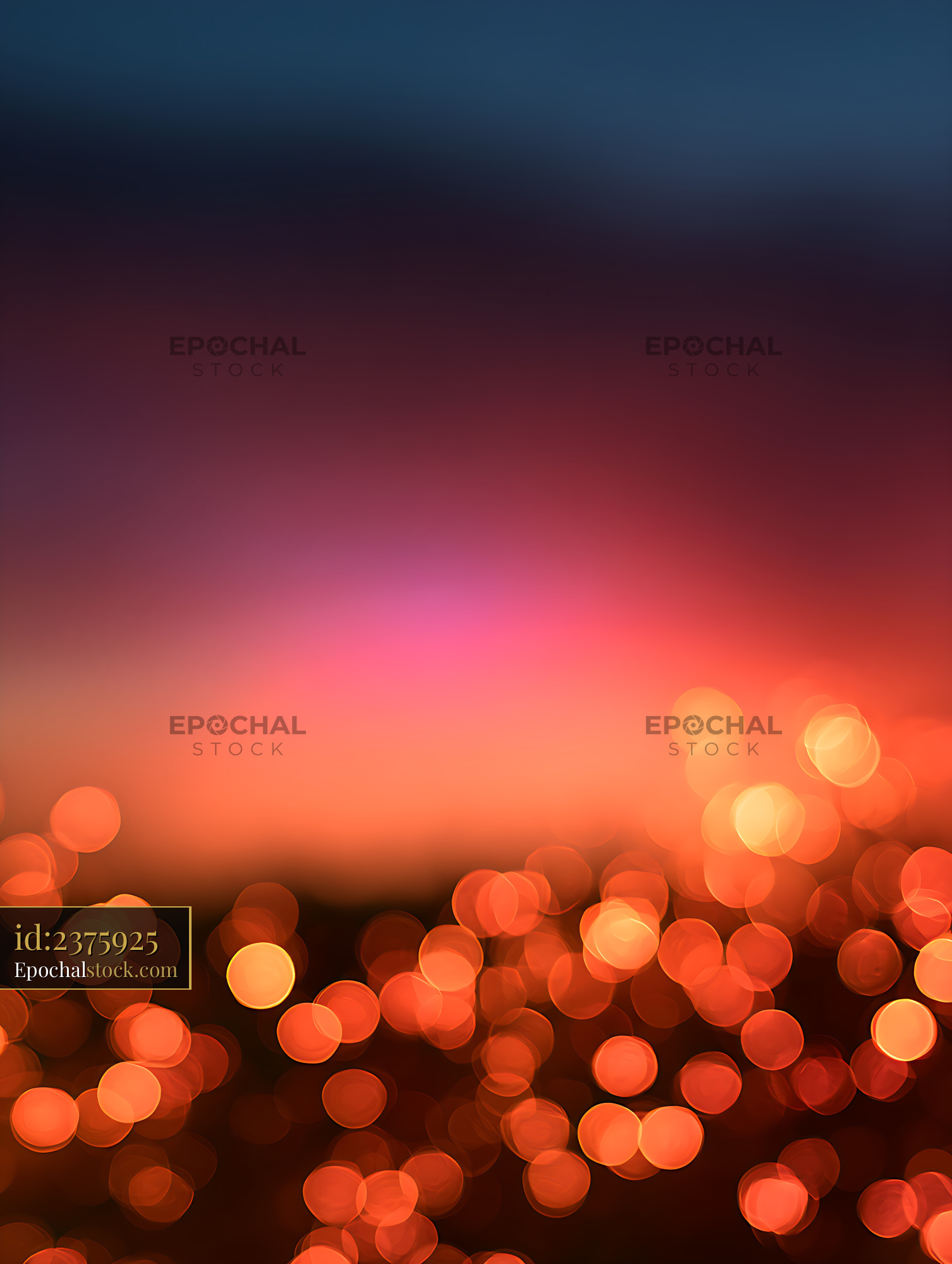 Watermarked full-resolution preview of Colorful bokeh lights during sunset over a blurred horizon